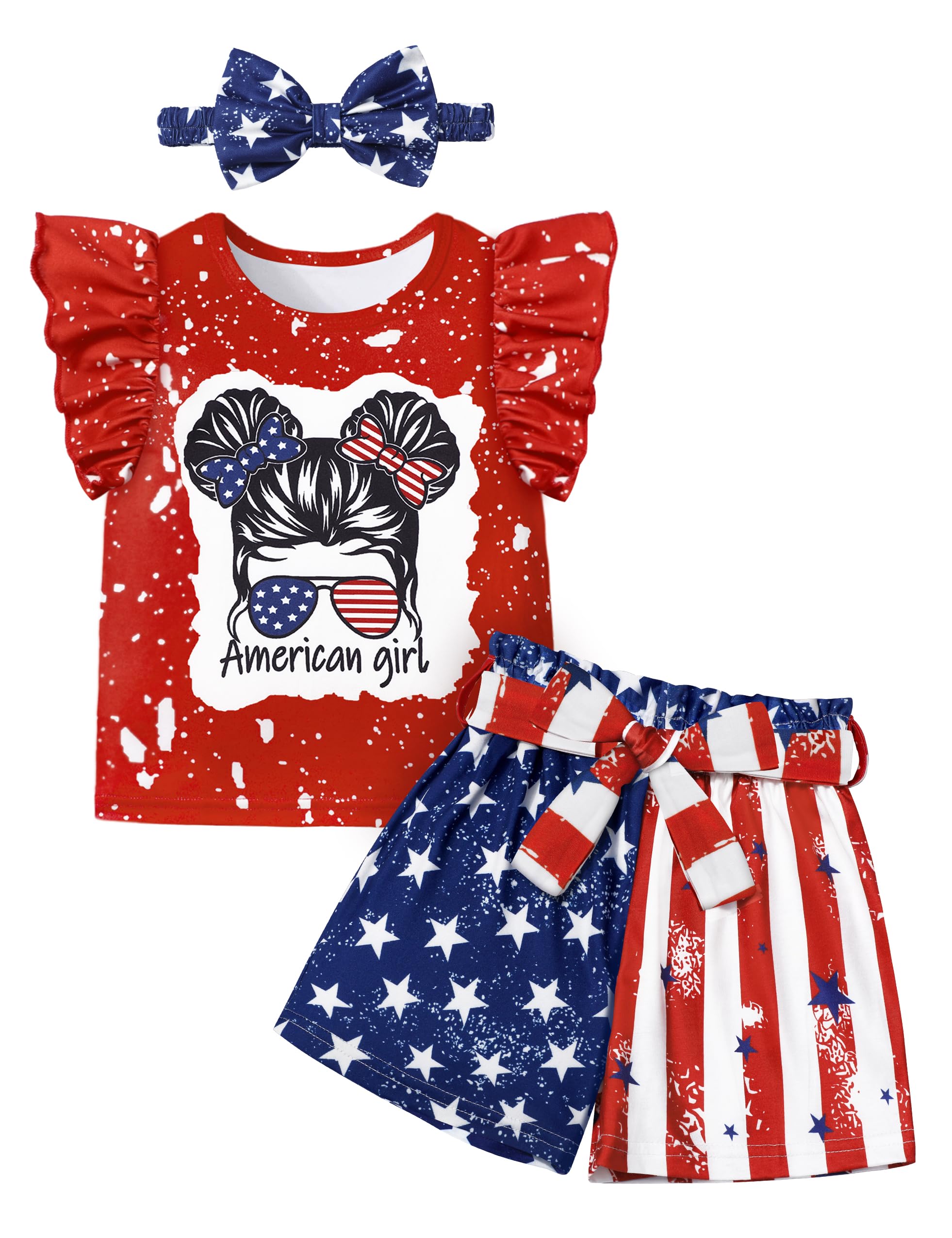 MIGU Toddler Girl Clothes Summer Girls Clothing Sets Girl Stuff T-shirt Shorts Headband 3pcs Sets Gifts…