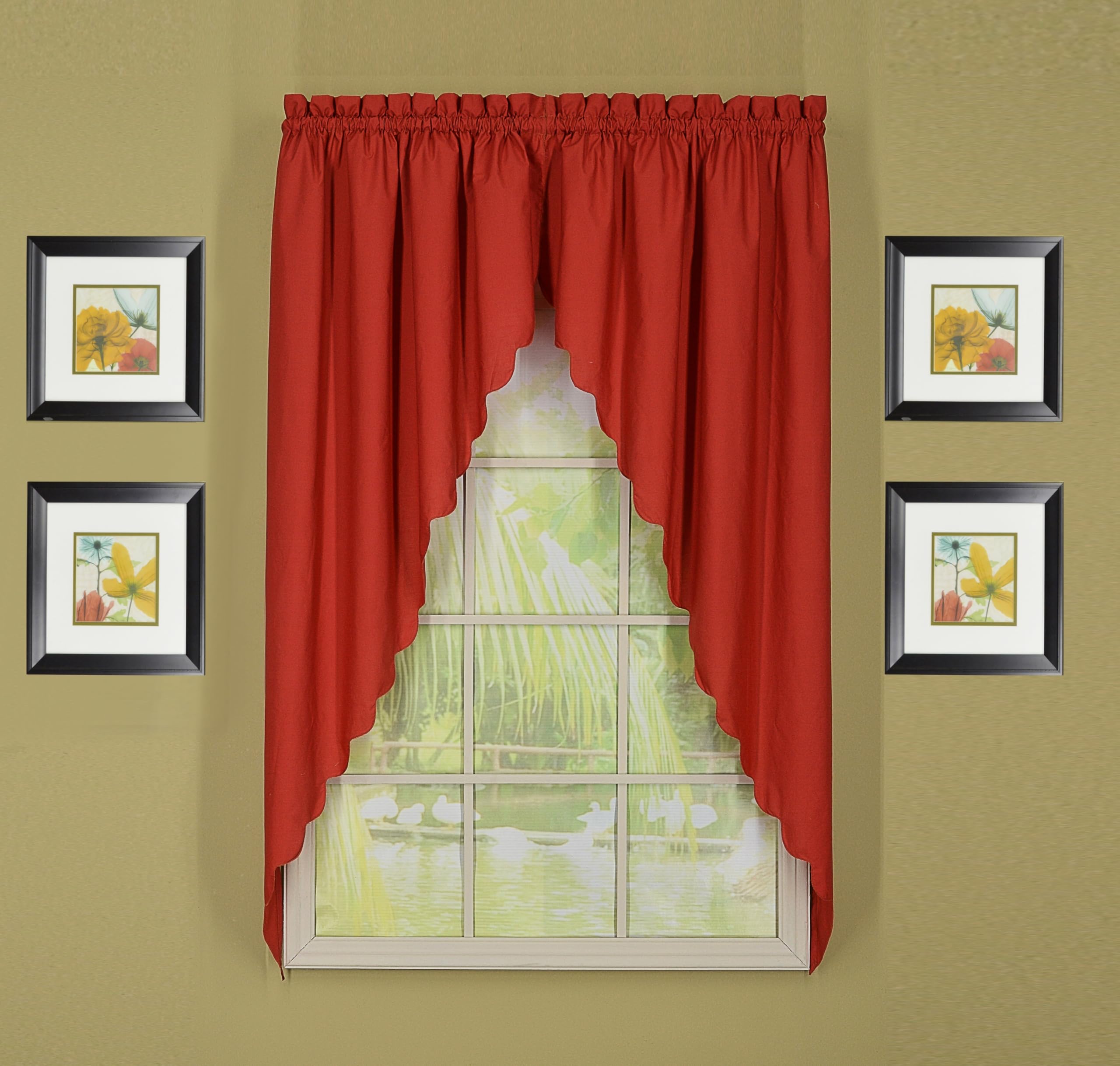 Today's Curtain Orleans 63" Swagger Pair Tambour Scallop Edge Curtain, Brick Red, 80" W x L (Pack of 1), W 63" x L 80" (1 Panels)