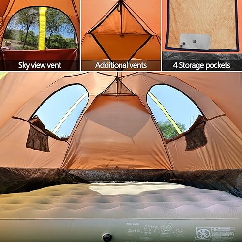 Miniatura 6 de Umbrauto Tienda de campaña PU3000mm de doble capa para acampar 5.5-5.8 pies, impermeable para 2 personas, tienda de campaña con toldo extraíble y