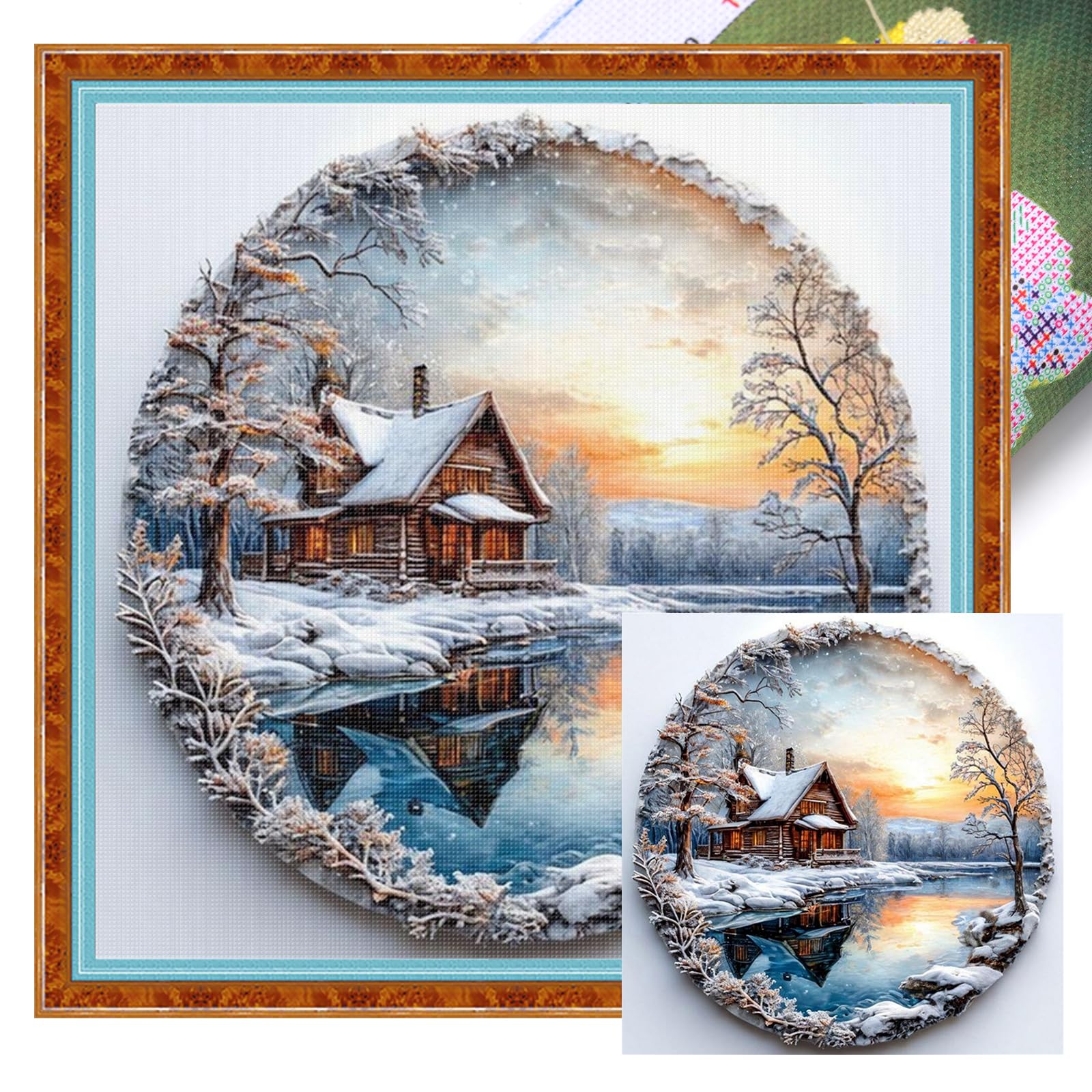 Snowy Forest Cabin Cross Stitch Kit 14CT 2 Strands Beginners