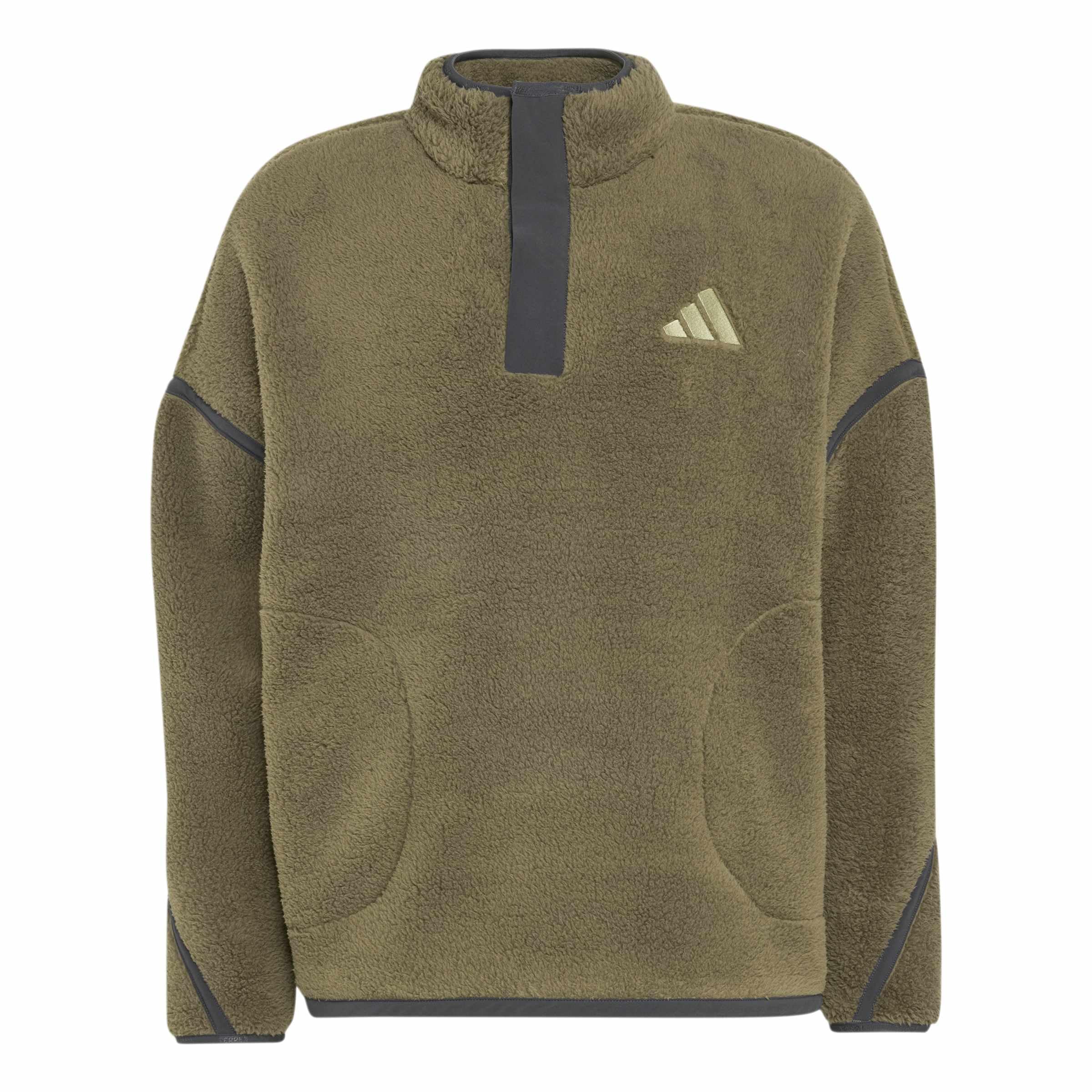 adidas Men's Terrex Multi High Pile Fleece Pullover Sweatshirt, olive strata, XS