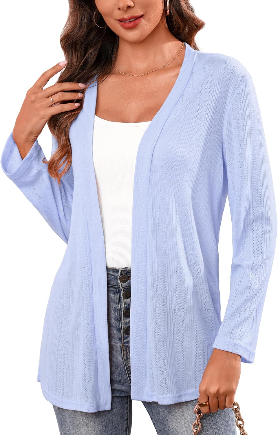 Totatuit Women Long Sleeve Open Front Cardigan V Neck Casual Lightweight Long Cover Up Loose Outwear