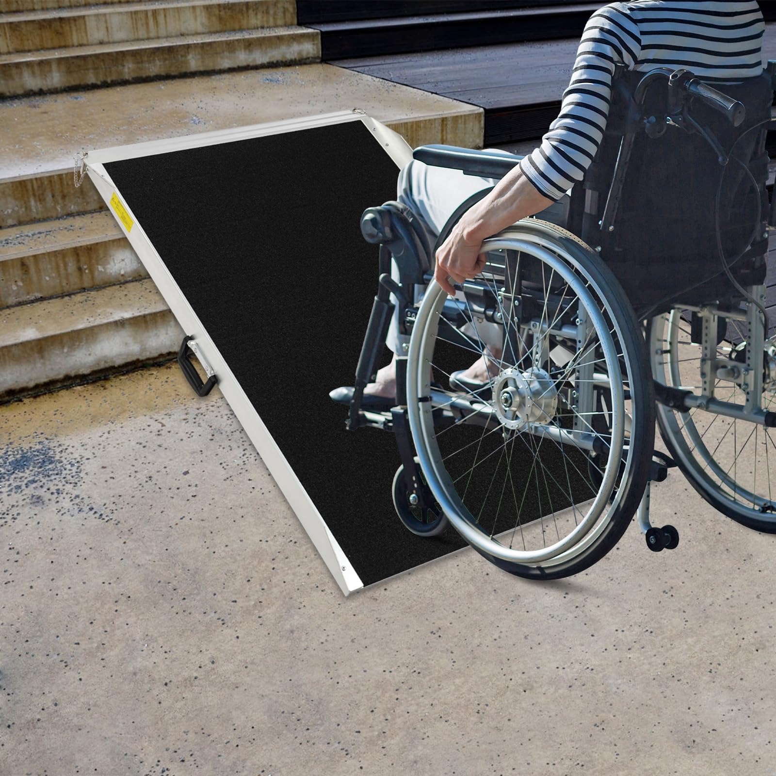 Aluminiowa rampa dla wózków inwalidzkich, antypoślizgowa, przenośna, z osłoną boczną i uchwytem, obciążenie do 272 kg, do wózków inwalidzkich, skuterów, chodników, schodów, progów drzwi i wejść