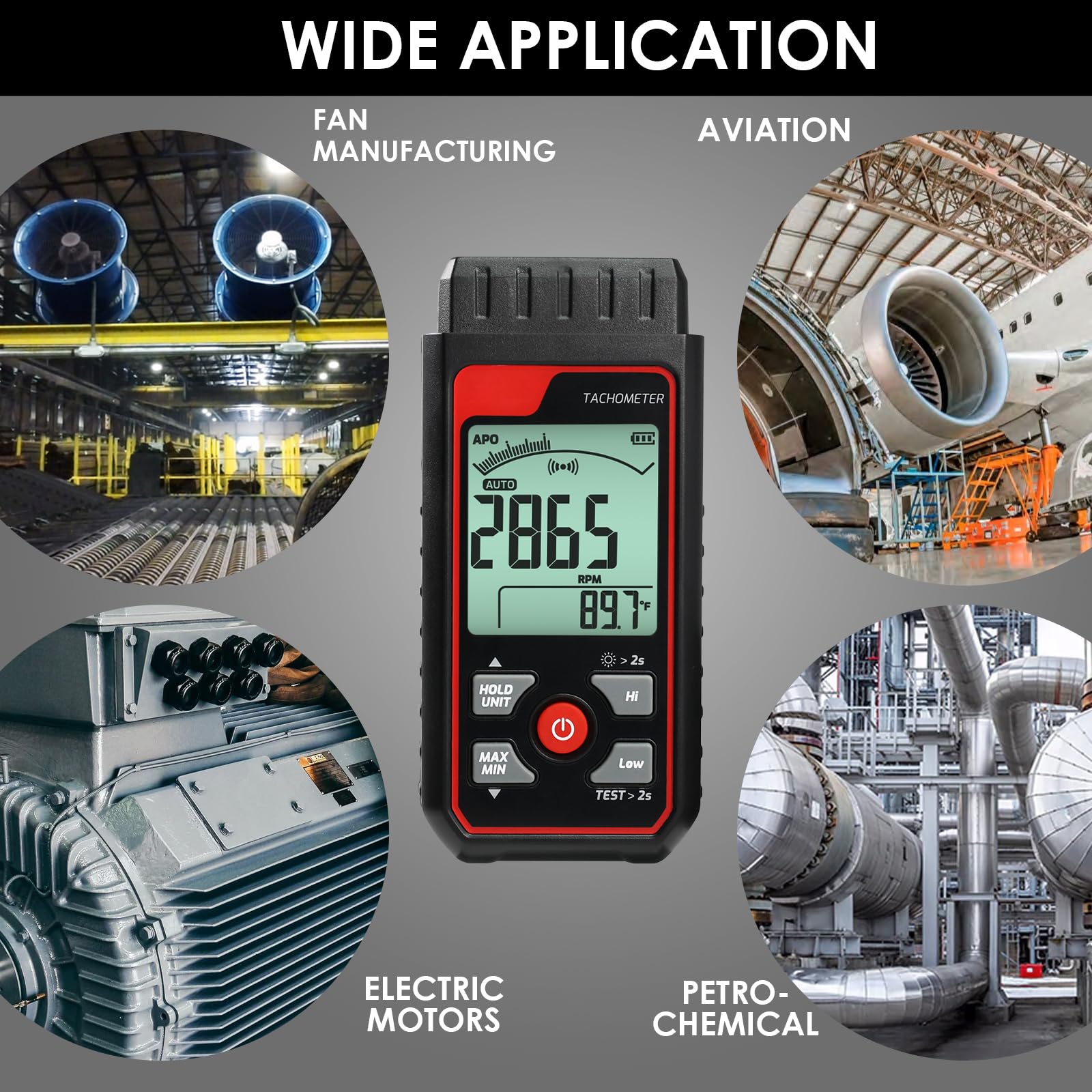 Tachimetro Digitale Senza Contatto RPM Misuratore di Velocità Strumento Laser Foto Tachimetro con 2.5~99999 RPM, Scala a Barre Analogica | Allarmi Personalizzati per Tester di Velocità Motore HVAC
