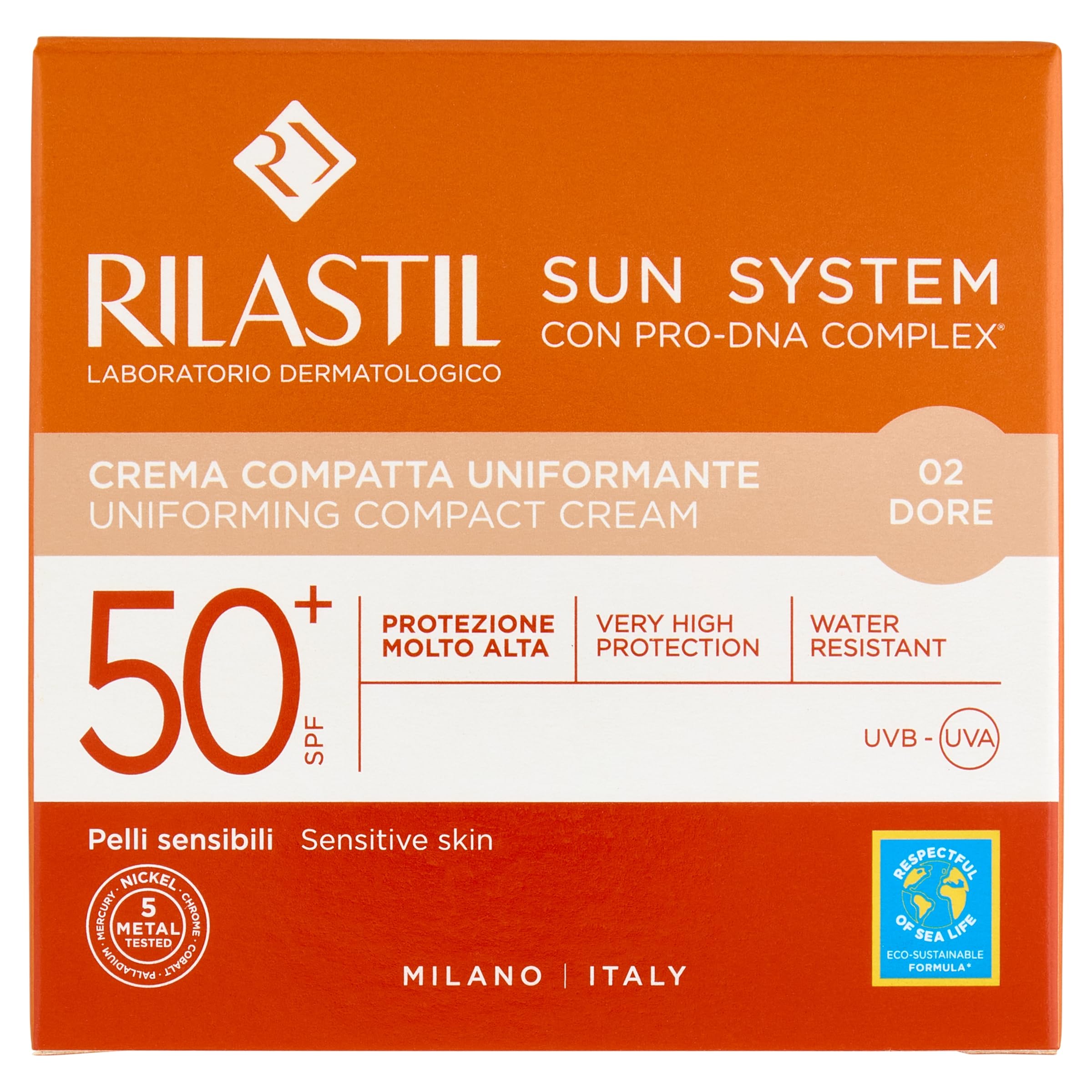 Rilastil Sun System - Base compatta con Spf 50+, corregge le imperfezioni e unifica il tono, resistente all'acqua