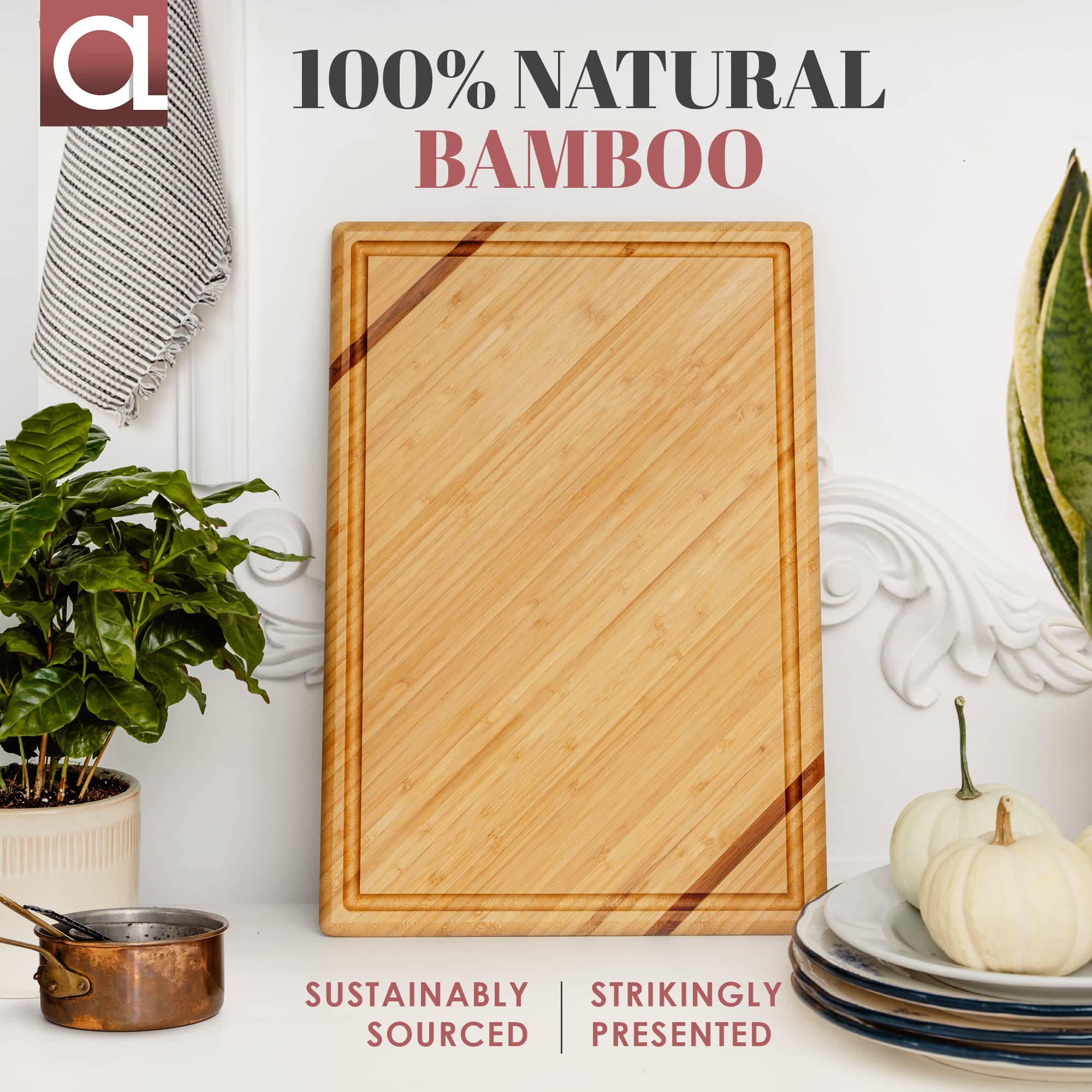 Wellspring Tabla De Cocina 100% Bambú - Tabla de Cortar de madera - 46 x 30 cm