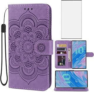 Bohefo Case for Galaxy Note 10 Case, Samsung Note 10 SM-N970U Wallet Case with Tempered Glass Screen Protector, Leather Flip Credit Card Holder Stand Phone Cover for Samsung Galaxy Note 10 Purple