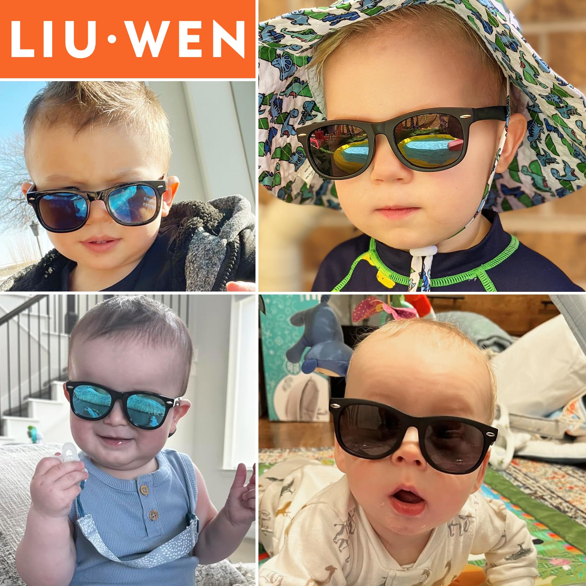 LIU·WEN Urocze spolaryzowane okulary przeciwsłoneczne dla niemowląt - zginane elastyczne z paskiem dla noworodka chłopców dziewcząt w wieku 0-24 miesięcy