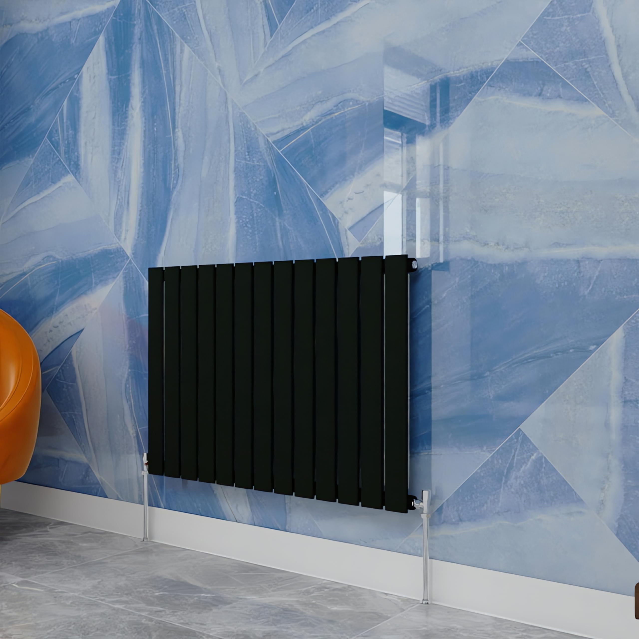 Central Heating Radiator,600x884mm Black Horizontal Flat Single Panel Column Energy-efficient for Morden Multi-Scene