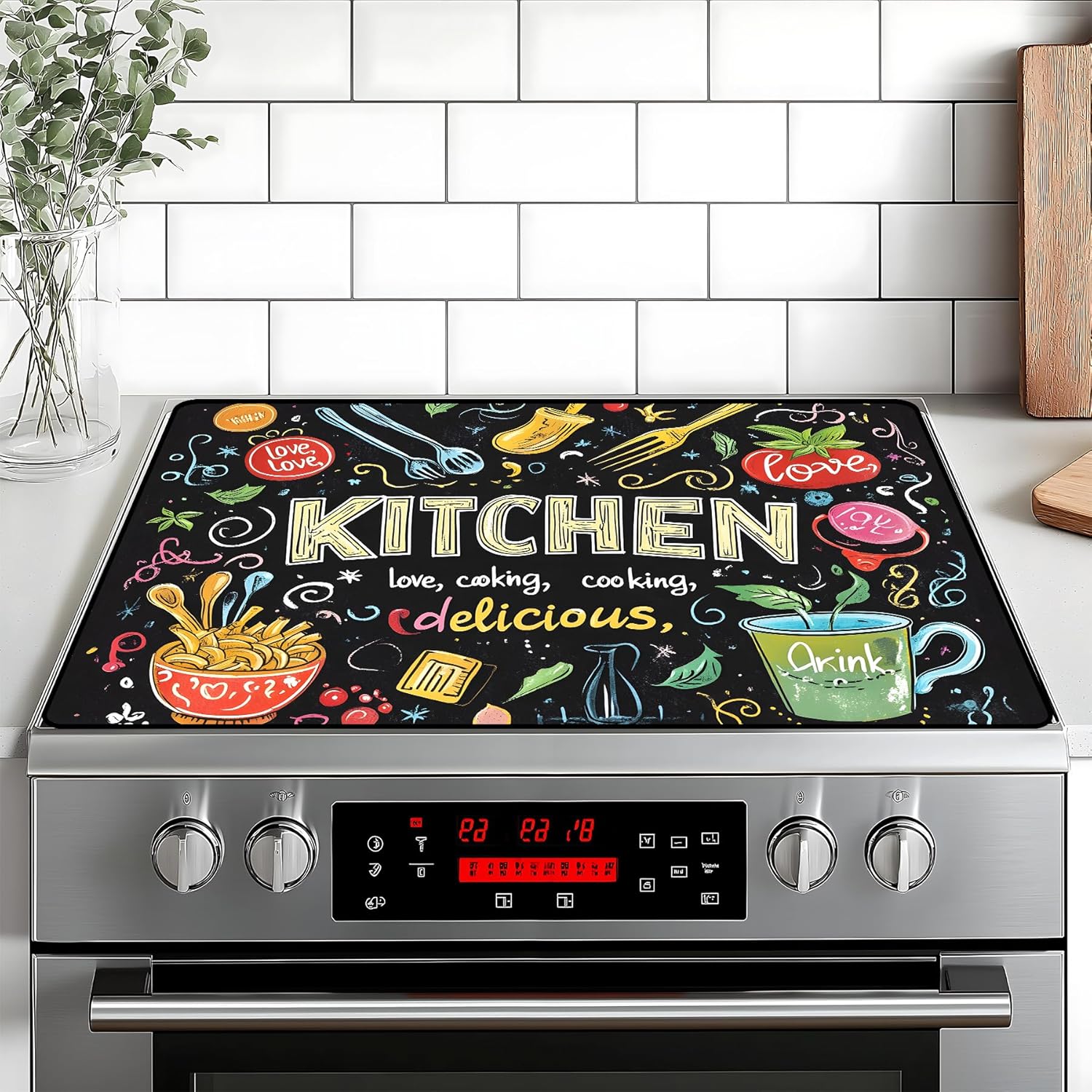 Stove Top Cover for Home Decoration Kitchen Pad Non-Stick Washable Cooktop Covers Countertop Protector Keep Stove Clean 28"x20" (Kitchen-2)