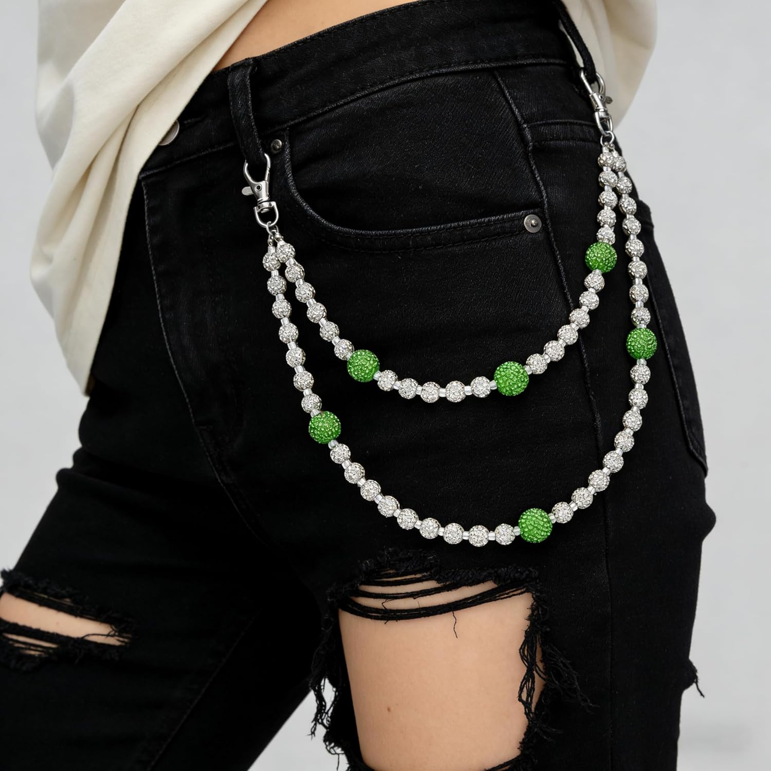 Wallet Chain for Men Women Pants Chains Belt Chain Rhinestone Pocket Chains Baseball Keychain Jewelry Gift - Image 2