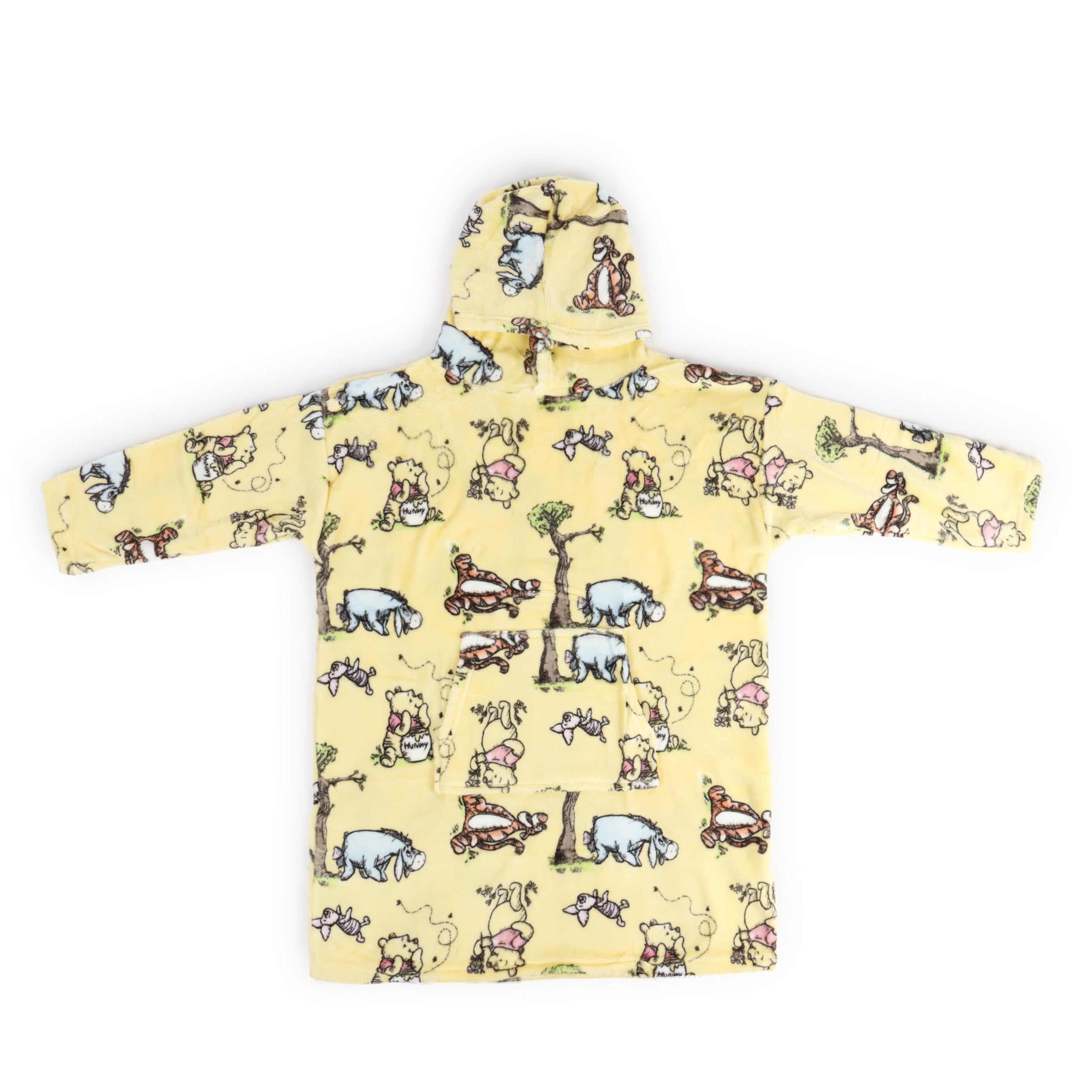 Jay Franco Children's Disney Winnie the Pooh Wearable Throw Blanket – Oversized Plush Hooded Blanket with Pocket, Soft Cosy Fleece Throw, Gift for Lounging, Official Licensed Property, Yellow, 61x81