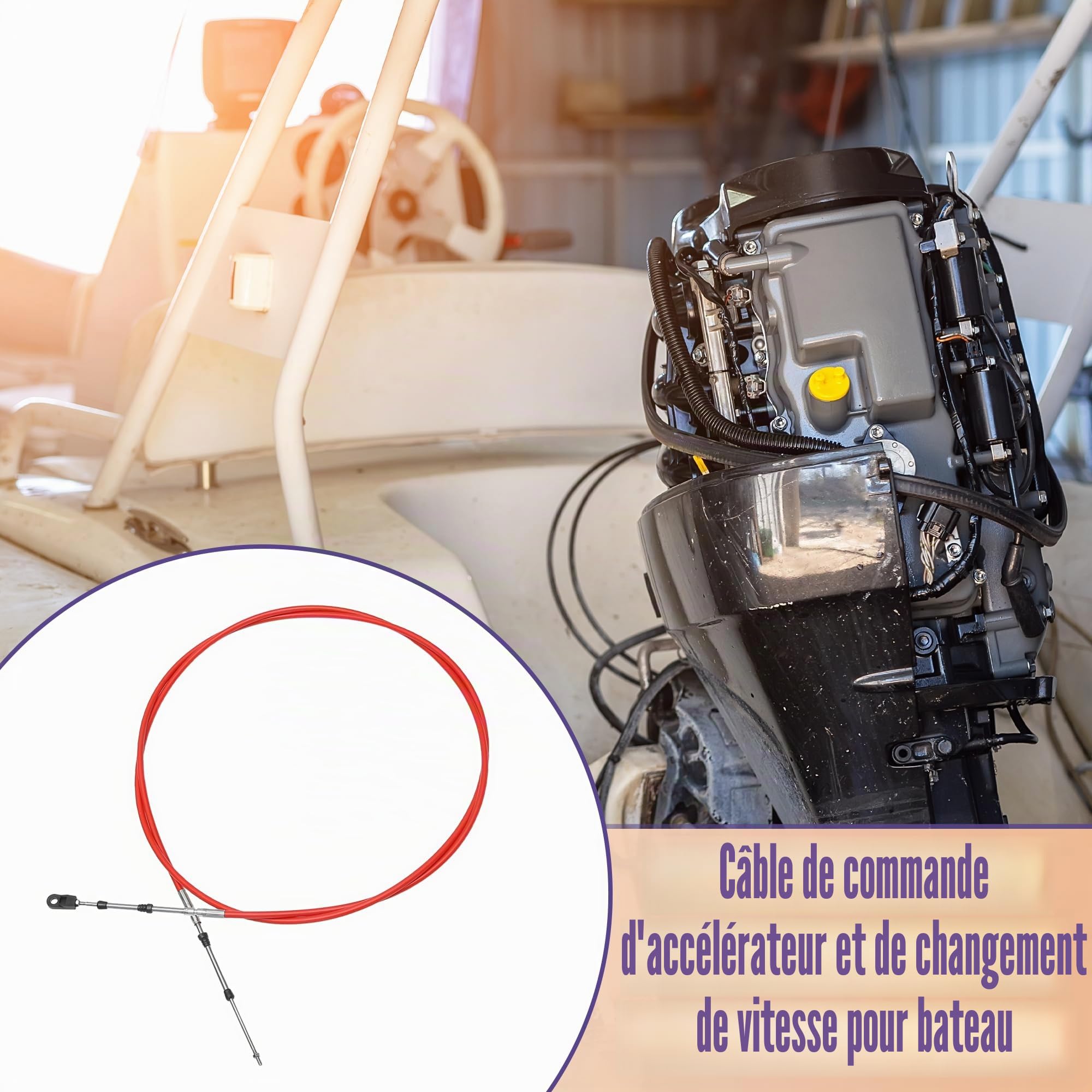 QUARKZMAN Câble De Commande Des Gaz Rouge 2 Pcs Pour Bateau Marin | Longueur 300cm/10ft, Matériau Acier Inoxydable Et Caoutchouc, Filetage M5x0.8, Pour Contrôle Des Gaz Et Changement De Vitesse