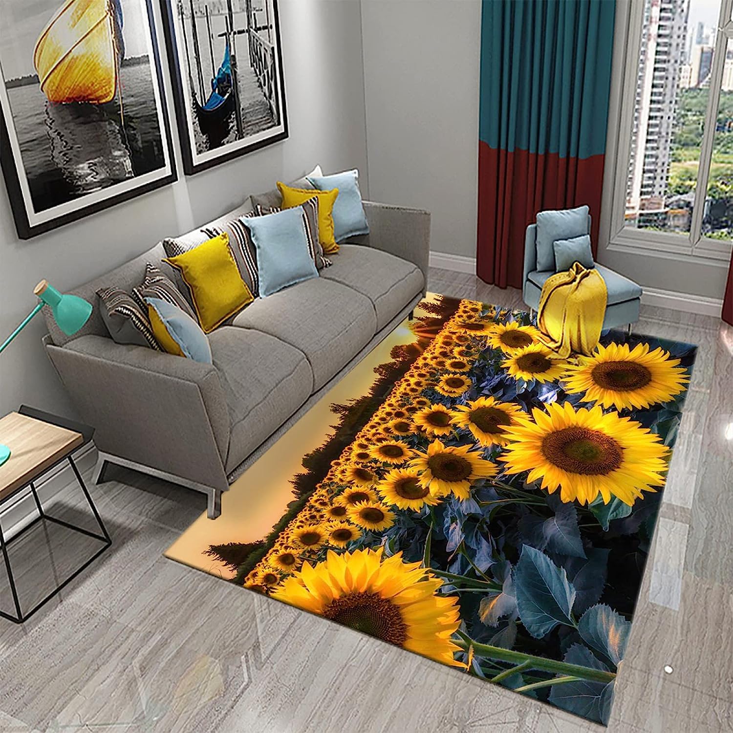 3D Gedruckter Teppich Wohnzimmer Schlafzimmer Teppich Home Room rutschfeste Yoga Bodenmatte Geburtstagsgeschenk Pastorale Sonnenblume 160 X 230 cm / 62,99 X 90,55 Zoll - Polyester-Soft-Touch,