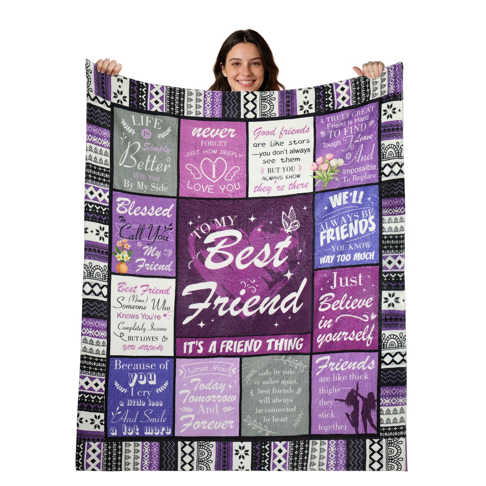 Vicloon Flannel Blanket Gifts, 150x130cm Friend Gifts Blanket, Funny Birthday Blankets, Soft Throw Gift Blankets with Heartfelt Quotes, Friendship Feel Better Present for Birthday, Christmas
