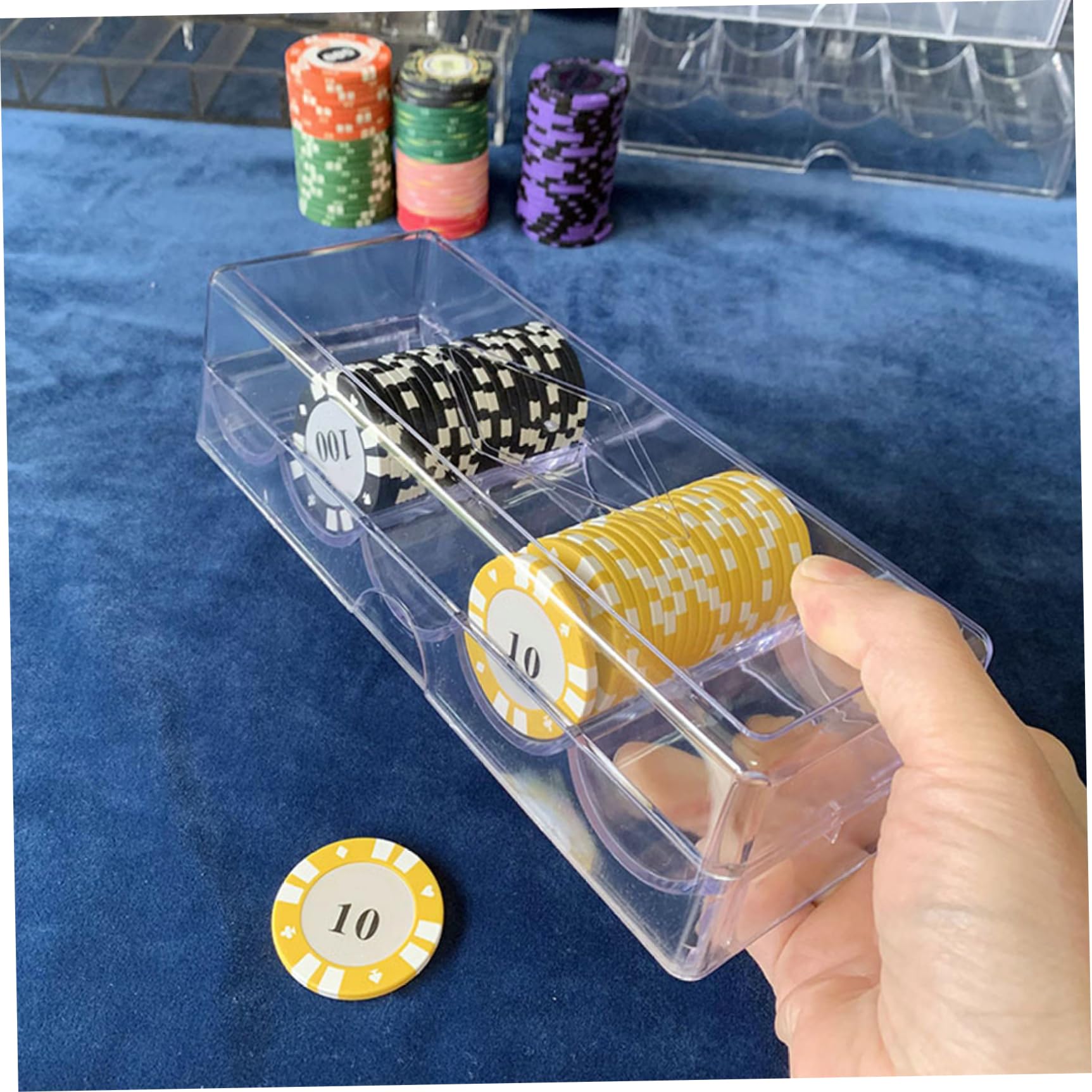 Pokerchip-Halter, 5-teiliges Pokerchip-Etui, durchsichtiges Kunststofftablett mit Deckel, vielseitig verwendbare Aufbewahrungsvitrine für Glücksspiele, Partys oder zu Hause für den täglichen Gebrauch