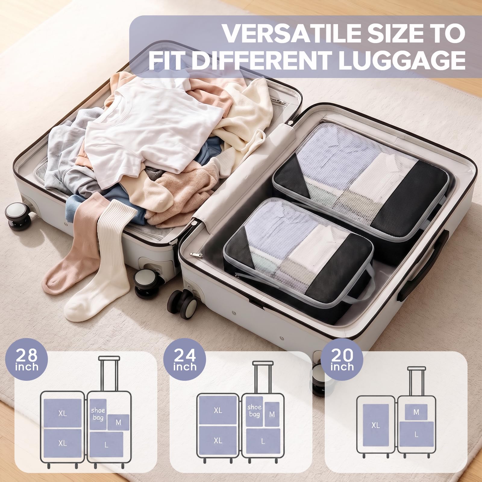 Sutinban 7er-Set Kompressions-Verpackungswürfel für Reisen