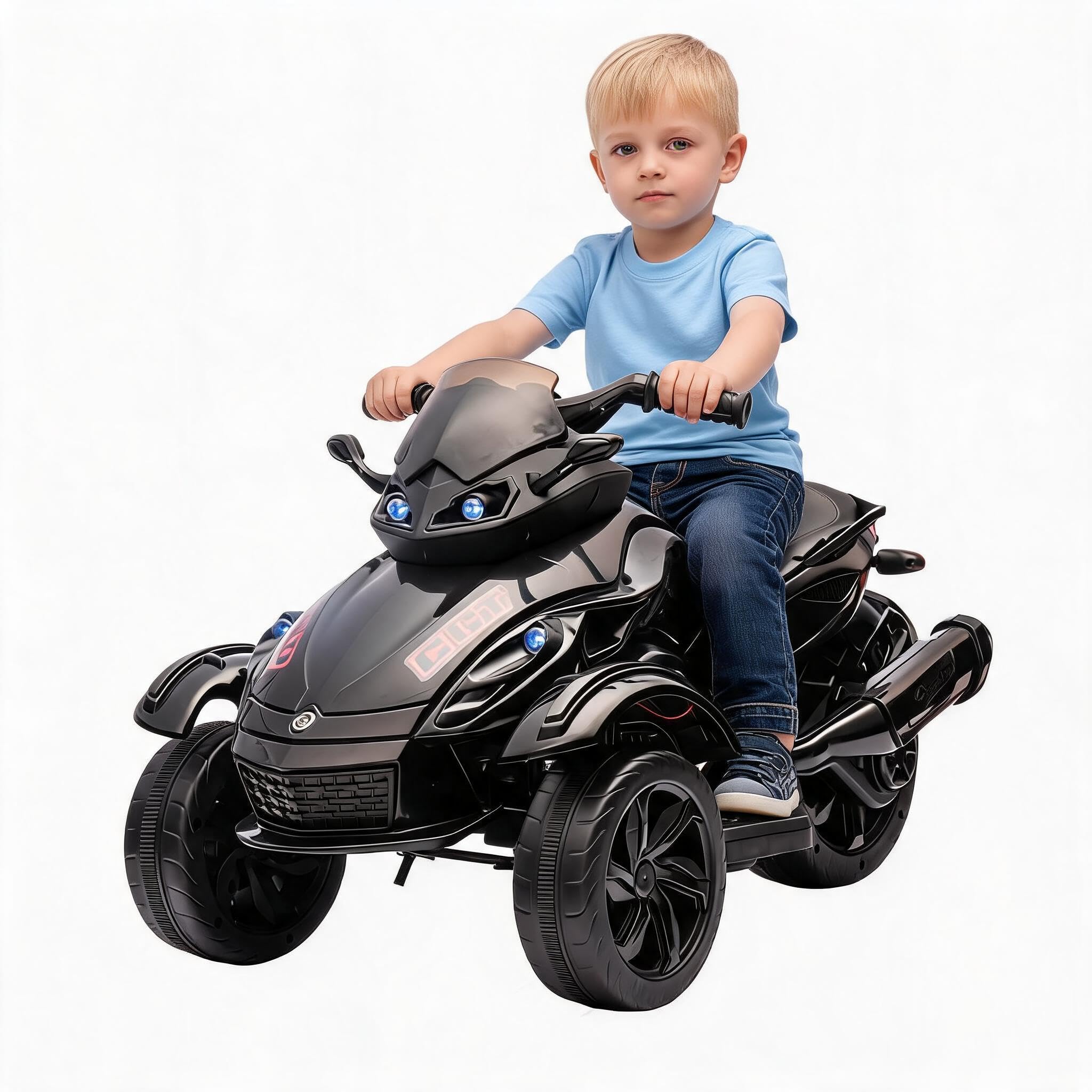 12V Kids Electric Ride on Car, Battery Powered 3-Wheels Motorcycle | 4 MPH Speed Dual Drive Motors 66 Lbs Capacity Toddler Electric Vehicle, Colorful Lights,Music Riding Toy for Ages 3-6