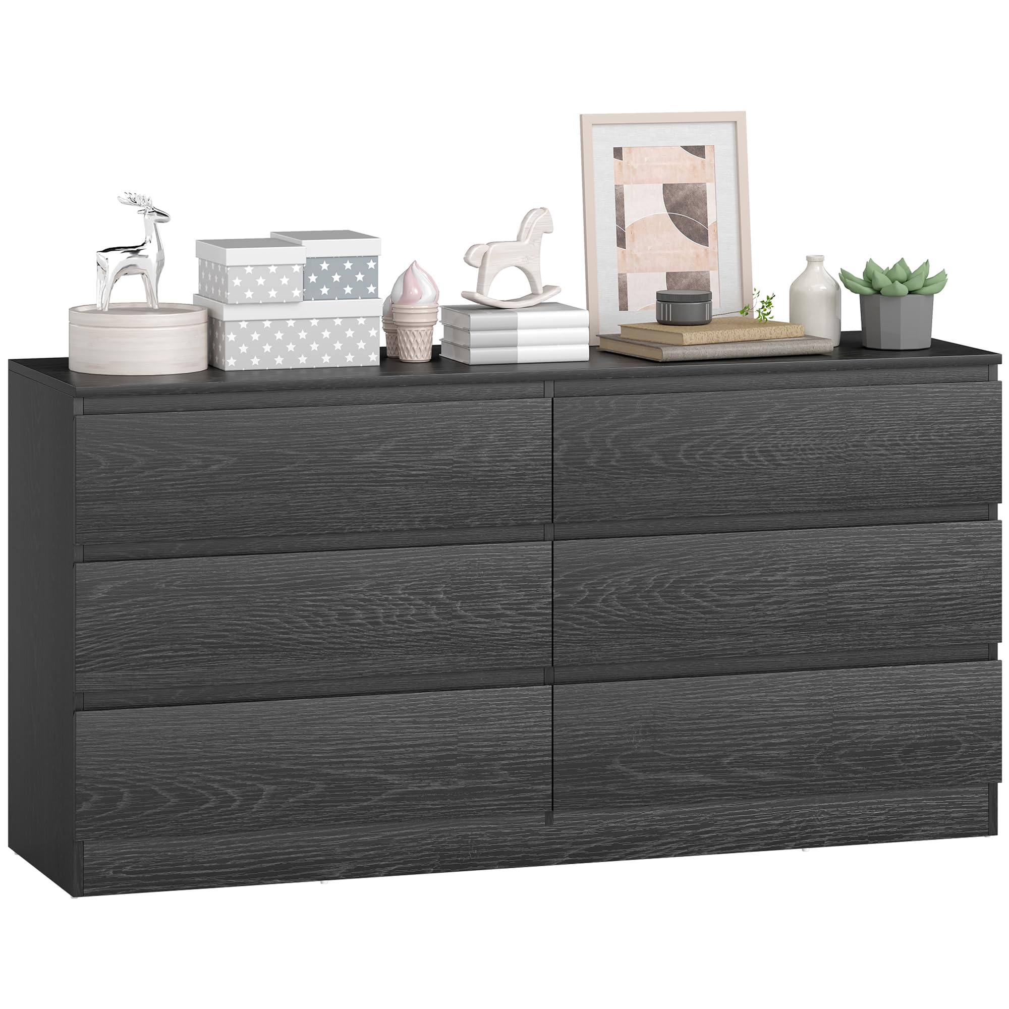 HOMCOM Cómoda 5 Cajones Cajonera Dormitorio 140x40x71 cm, Negro Veteado | Cómoda para Salón, Oficina, Estilo Moderno