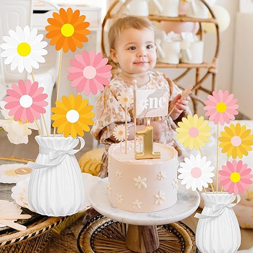 Miniatura 8 de 12 piezas de centro de mesa con temática de margaritas Groovy Spring Flower Centers para mesa de los años 70, decoración de margaritas de crisantemo