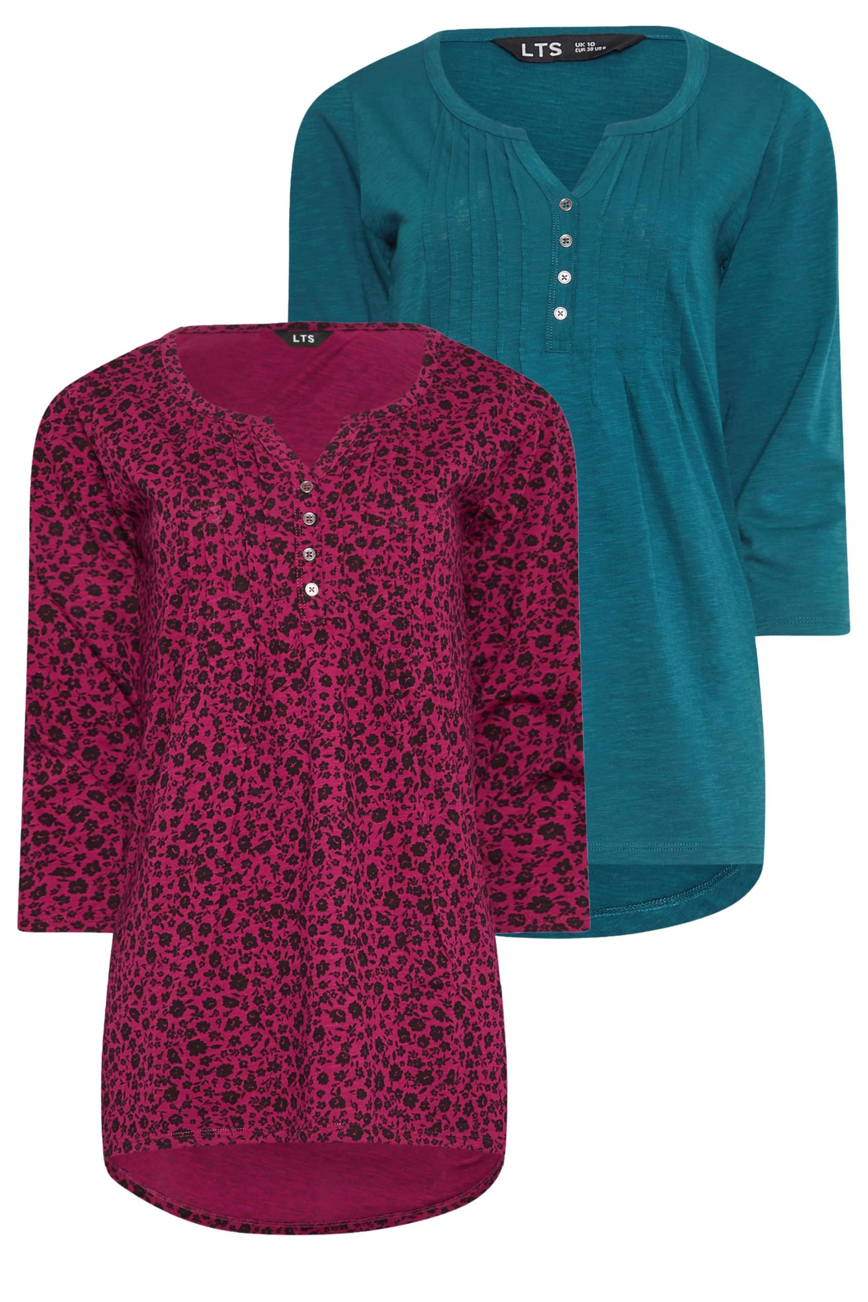 Long Tall Sally Women's Teal Tall 2 Pack Cotton Henley Tops In | Size: 14