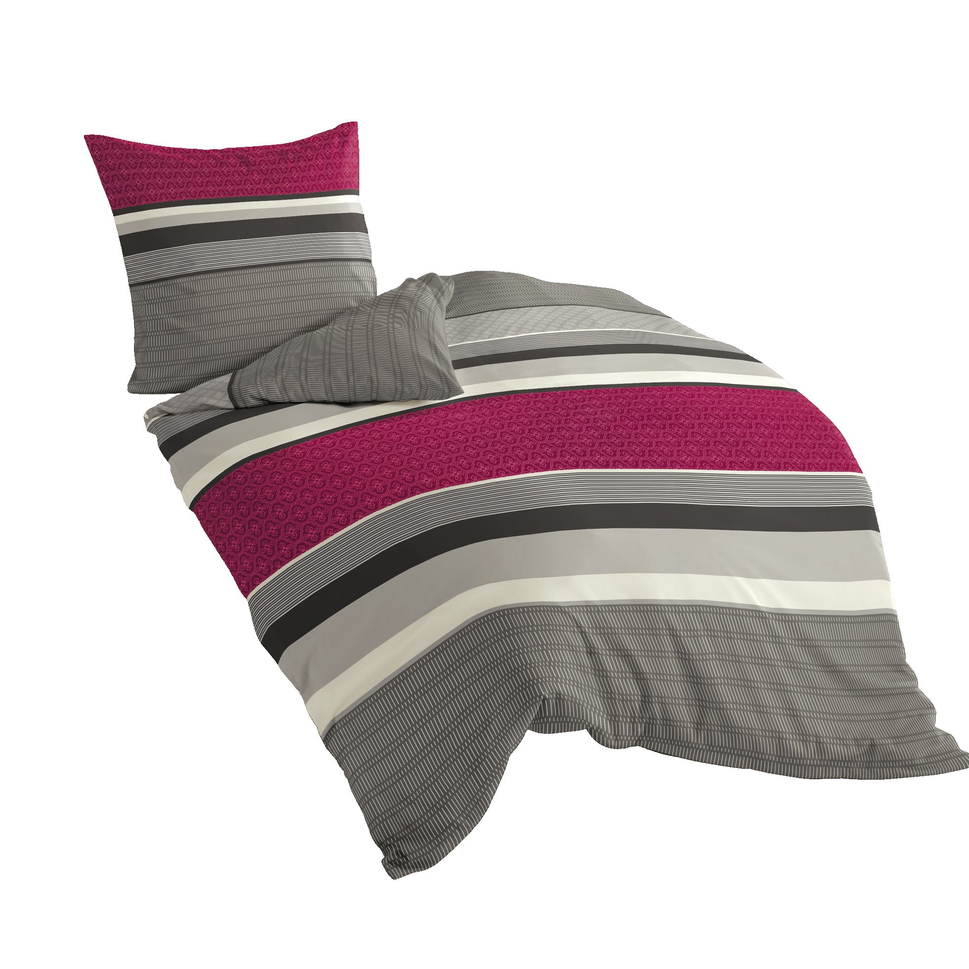 Bierbaum 4630_19 Flannelette Bedding Design 155 x 220 cm and 80 x80 cm Raspberry