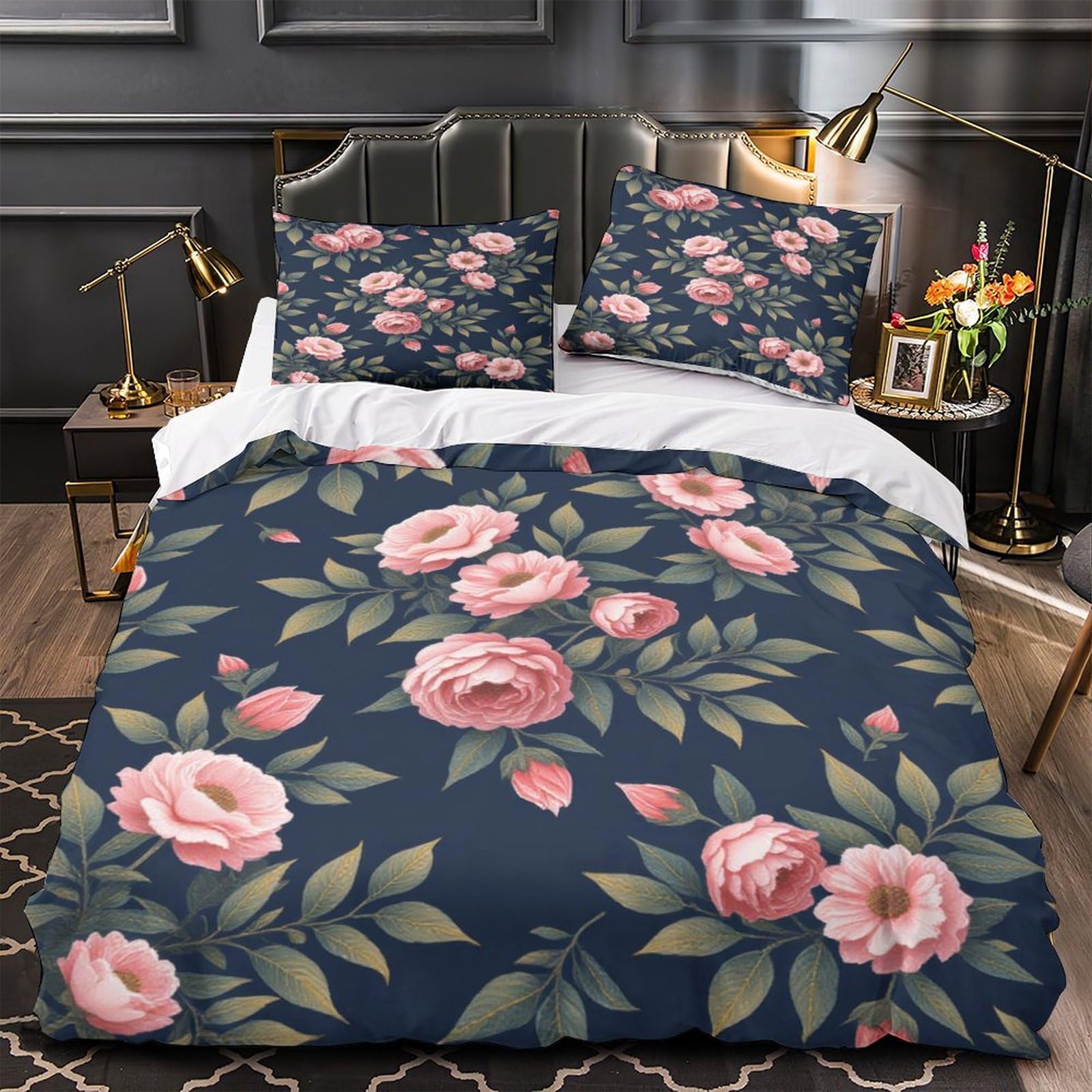 Housse de couette roses hypoallergénique contre les acariens pour grand lit double