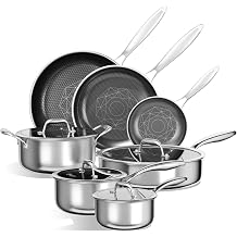 COOKER KING Stainless Steel Cookware Set, 11 Pcs Pots and Pans Set, Hybrid Ceramic Cookware,Non-Stick Frying Pans, Saucepans, Saute Pan &amp; Stock Pot, Non-Toxic, Oven Safe, Induction Compatible