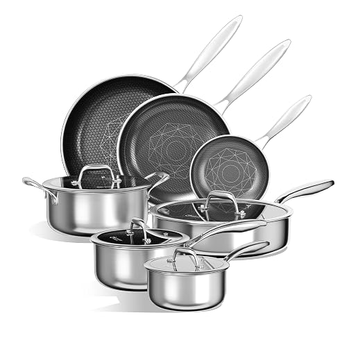 COOKER KING 11 Pcs Pots and Pans Set，Hybrid Stainless Steel