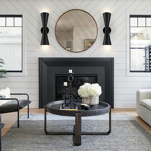 Miniatura 8 de Juego de 2 apliques de pared negros modernos para interiores arriba y abajo, lámpara de pared interior de mediados de siglo, lámpara de pared