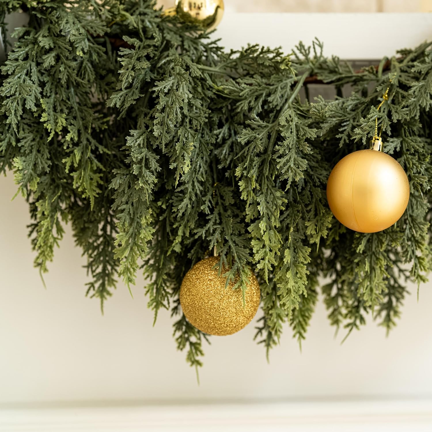 Avoeco Deluxe 6FT Christmas Garland – Real Touch Cedar Garland for Mantel, Staircase, Table Centerpiece and Holiday Decor, Artificial Greenery (Cedar Garland, 6Feet)