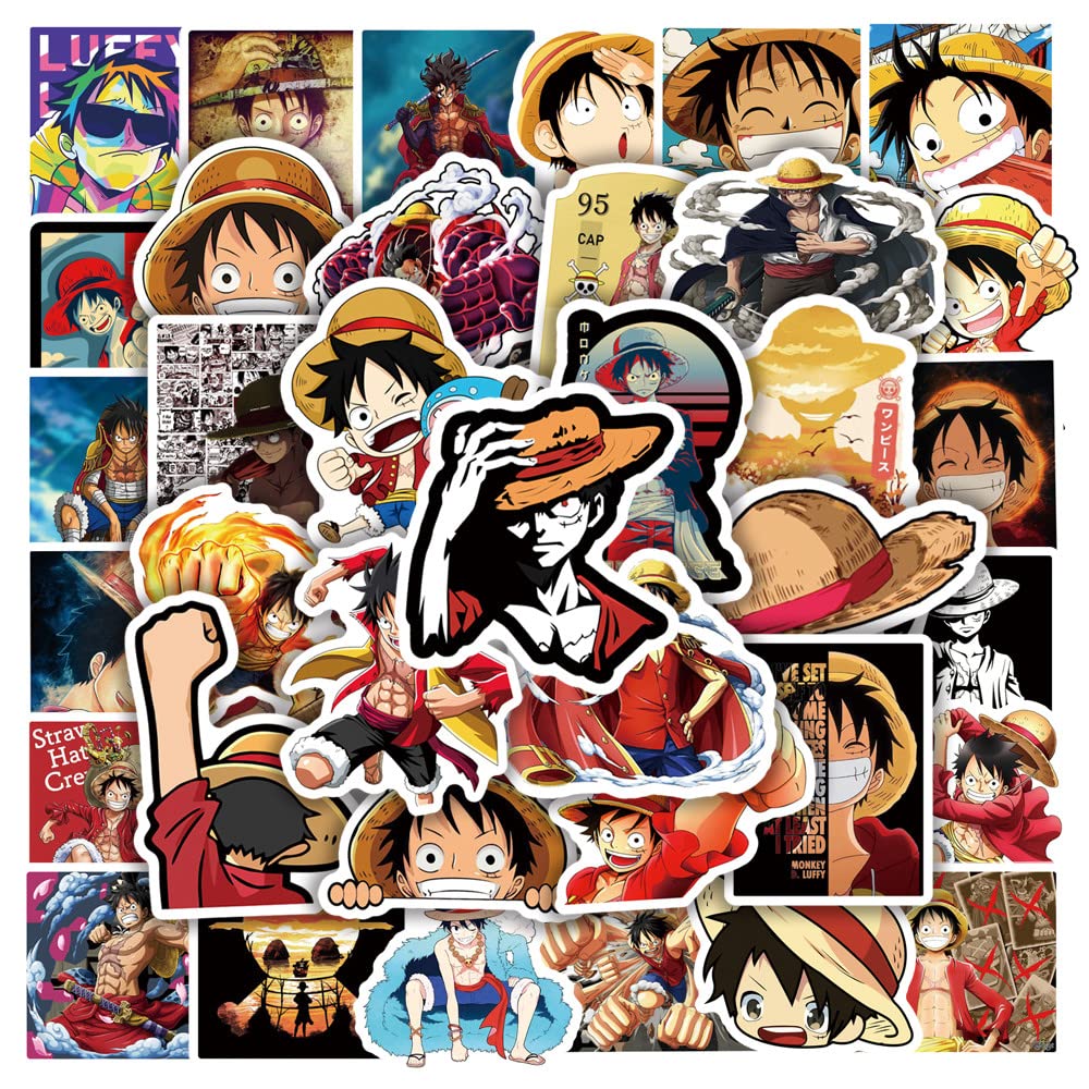 One Piece Anime Stickers - Cute Vinyl, Waterproof for Laptop, Phone, Cars, Skateboard, Suitcase, Guitar, Pad, Scrapbook - 50pcs