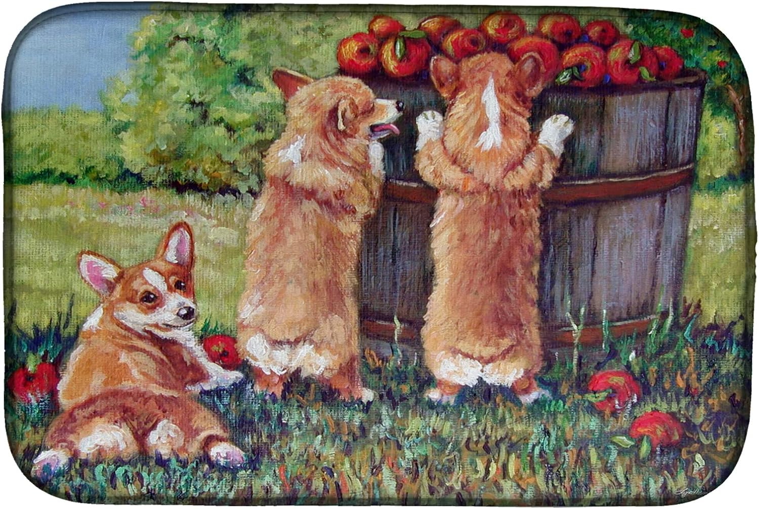 Caroline's Treasures 7351DDM Apple Helper Corgis Dish Drying Mat Absorbent Dish Drying Mat Pad for Kitchen Counter Dish Drainer Mat for Countertop, 14 x 21", Multicolor