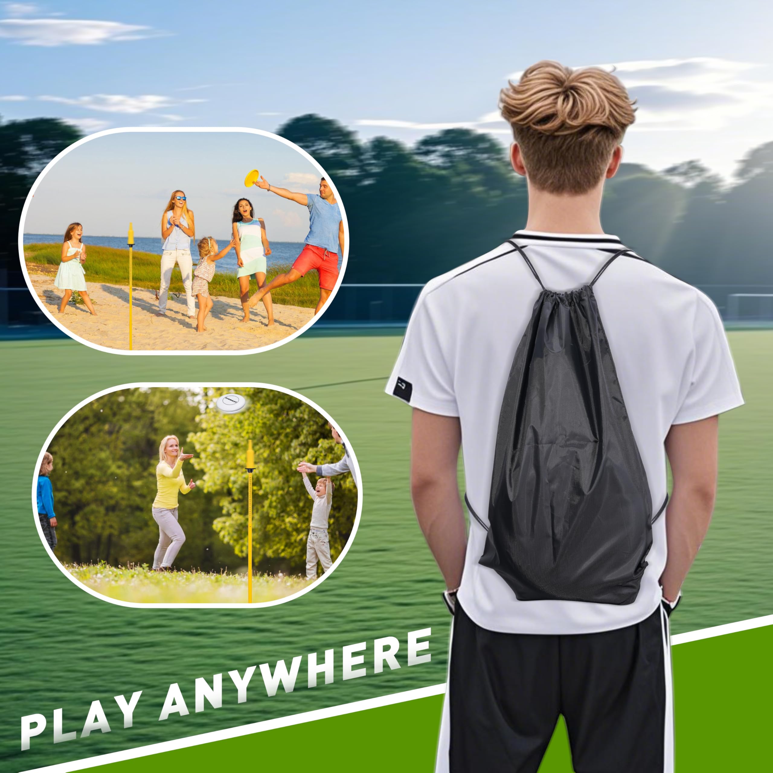 BOOSTEADY Disc Golf Set Spiel mit höhenverstellbaren Stangen und Punktezähler, Flaschenwurfspiel für Strand, Rasen und Camping, Hufeisenwerfen-Set für Partyspiele mit Familie und Freunden