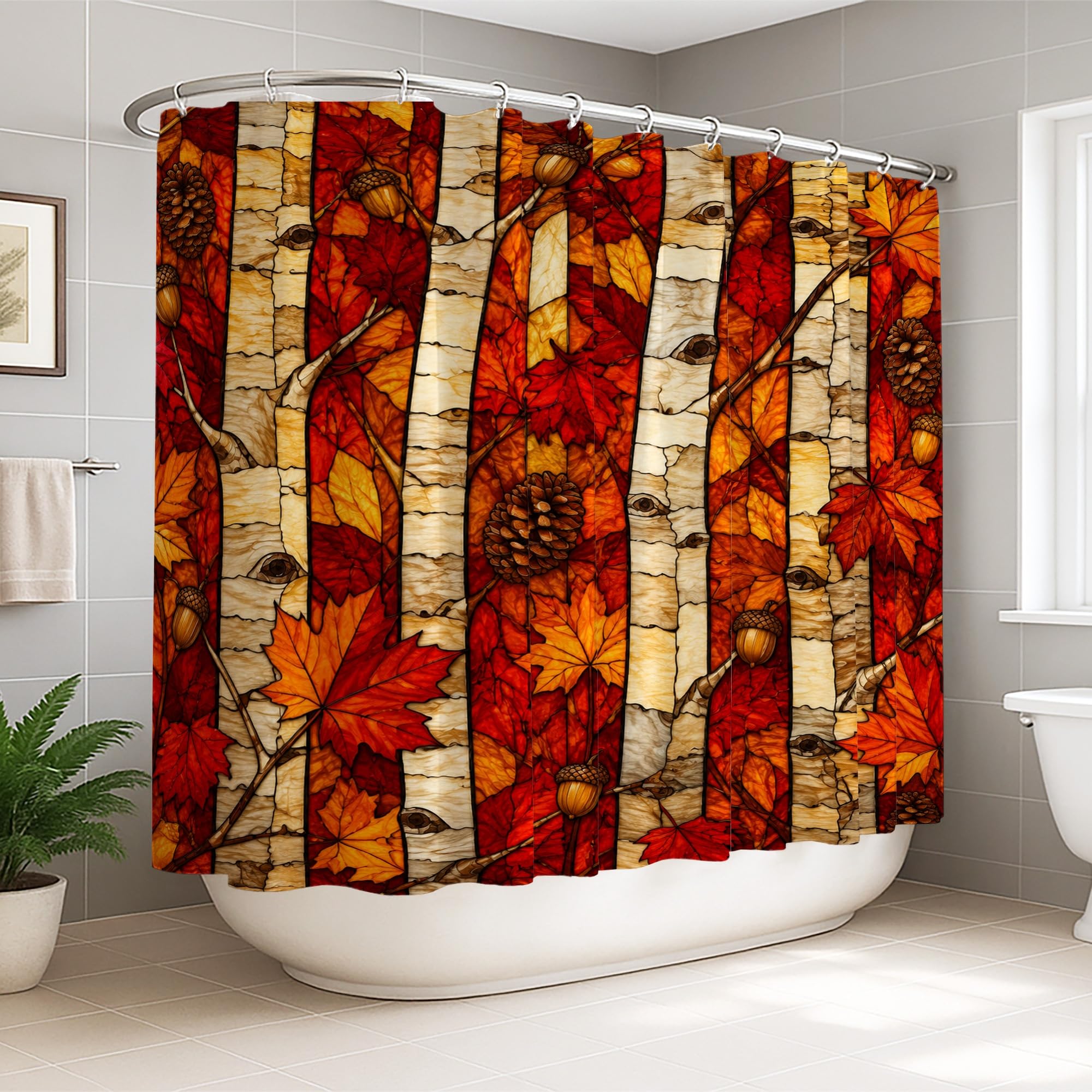 Rideau de douche extra large tissu imperméable 274x183 cm rouge automne nature
