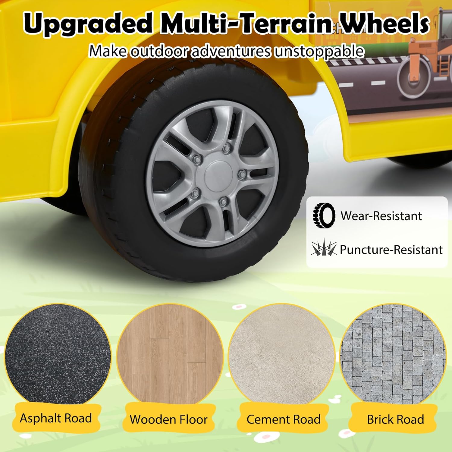 Child interacting with the steering wheel of the HONEY JOY Ride On Tractor