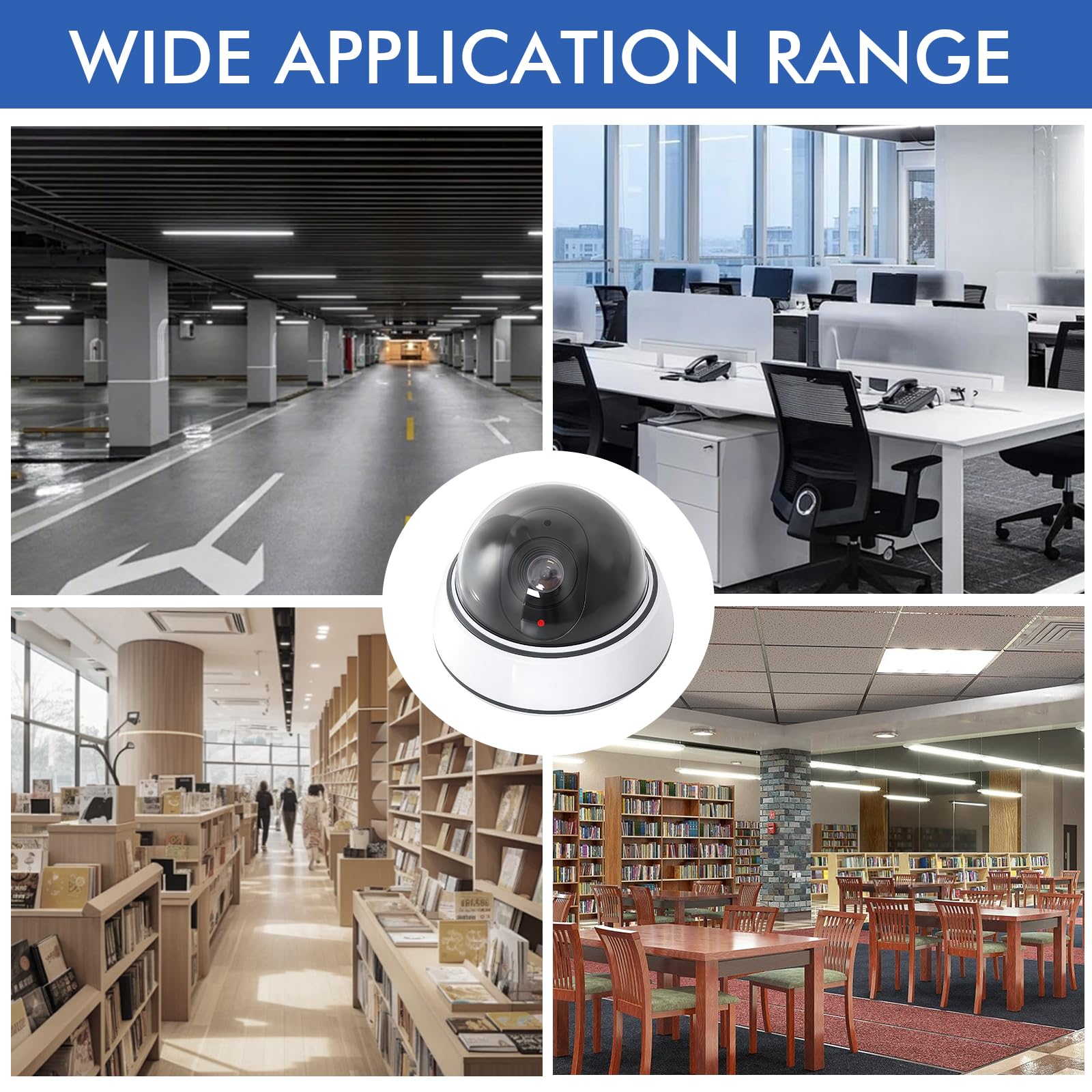 Caméra factice dôme avec lumière LED clignotante : Lot de 3 caméras factices pour l'intérieur et l'extérieur, caméra de surveillance factice avec matériel de montage – Solution de sécurité