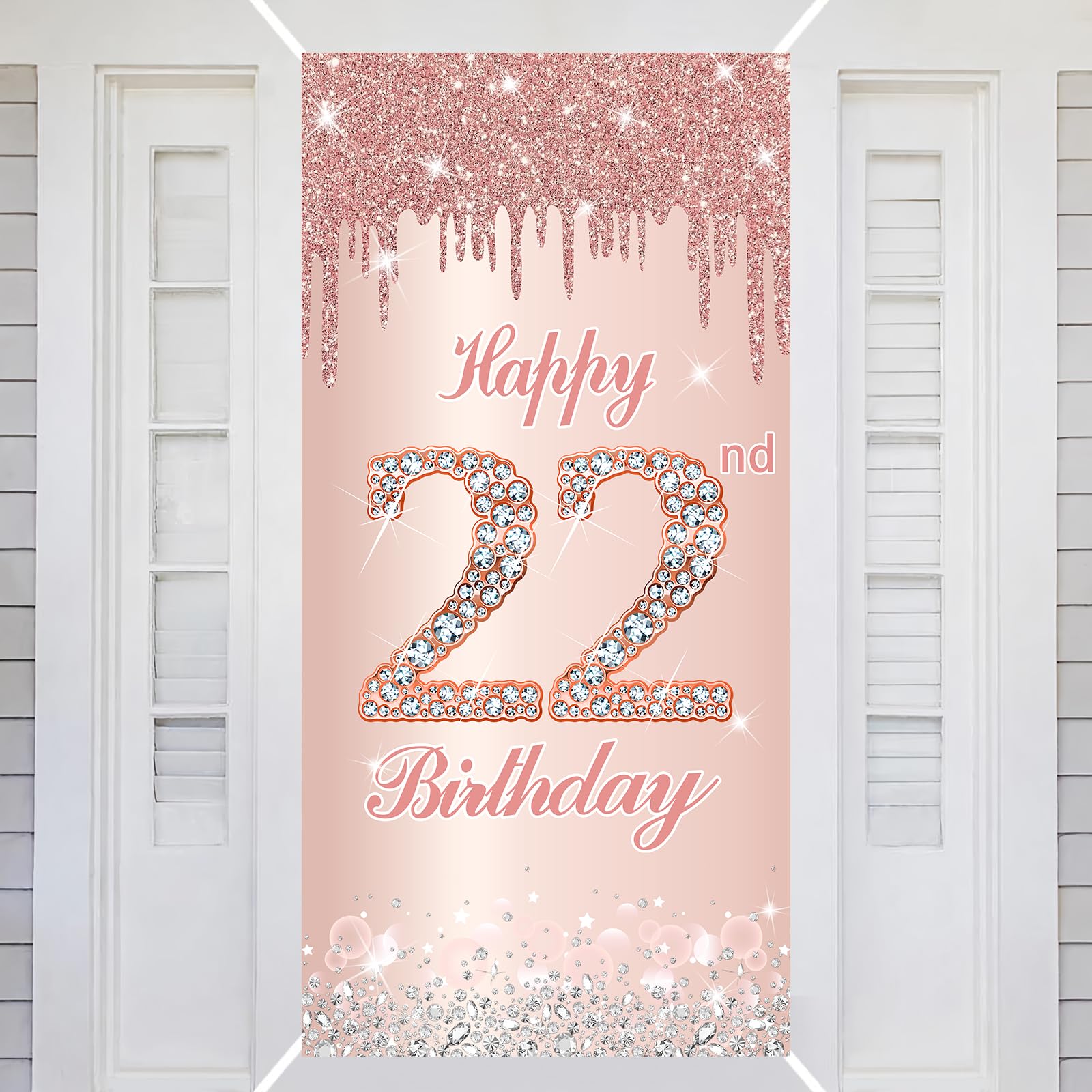 22nd Happy Birthday Decorations Door Banner Pink Rose Birthday Banner for Party Backdrop for Women Door Cover Party Decoration Supplies Poster — image 1
