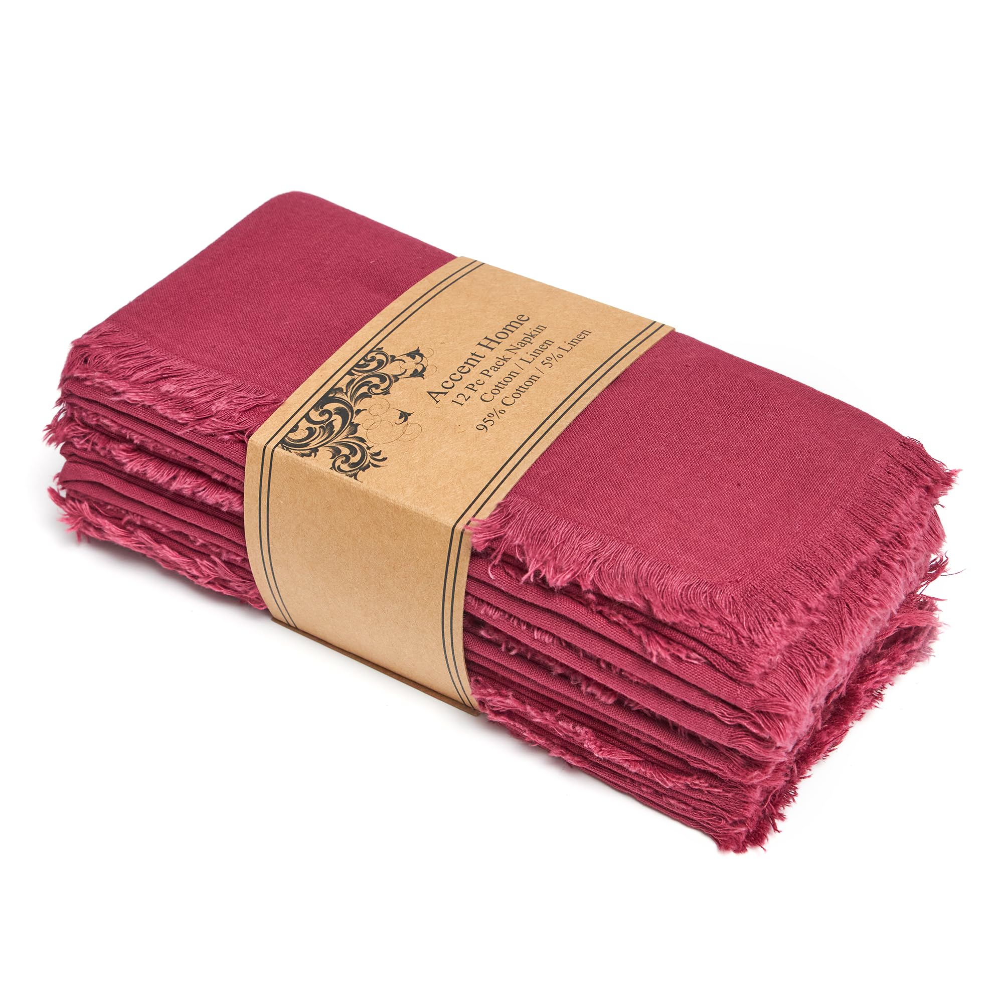 ACCENTHOME Burgundy Cotton Linen Napkin Set of 12 18x18 inch Dinner Napkins - Washable Soft Premium Hotel Quality Reusable Hemmed Edges Napkins Perfect Table Linens for Family Dinners, Weddings