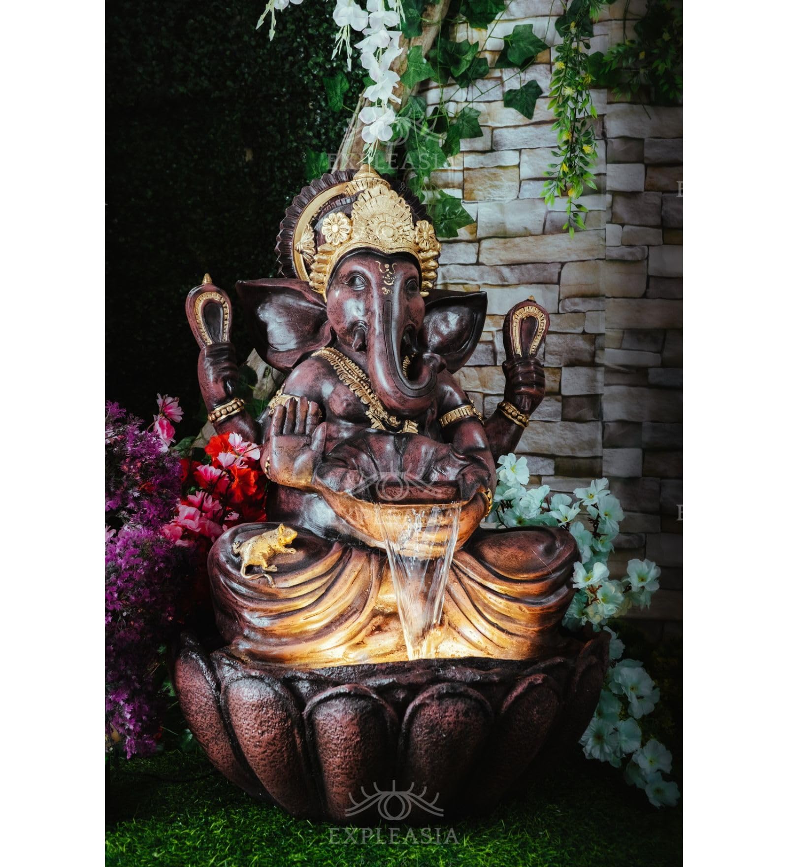 EXPLEASIA Lotus Ganesha Water Fountain for Home, Office, Garden Ganesha Water Fountain, Ganesha Fountain for Home DecorÂ… (Brown Gold), Resin-image-7