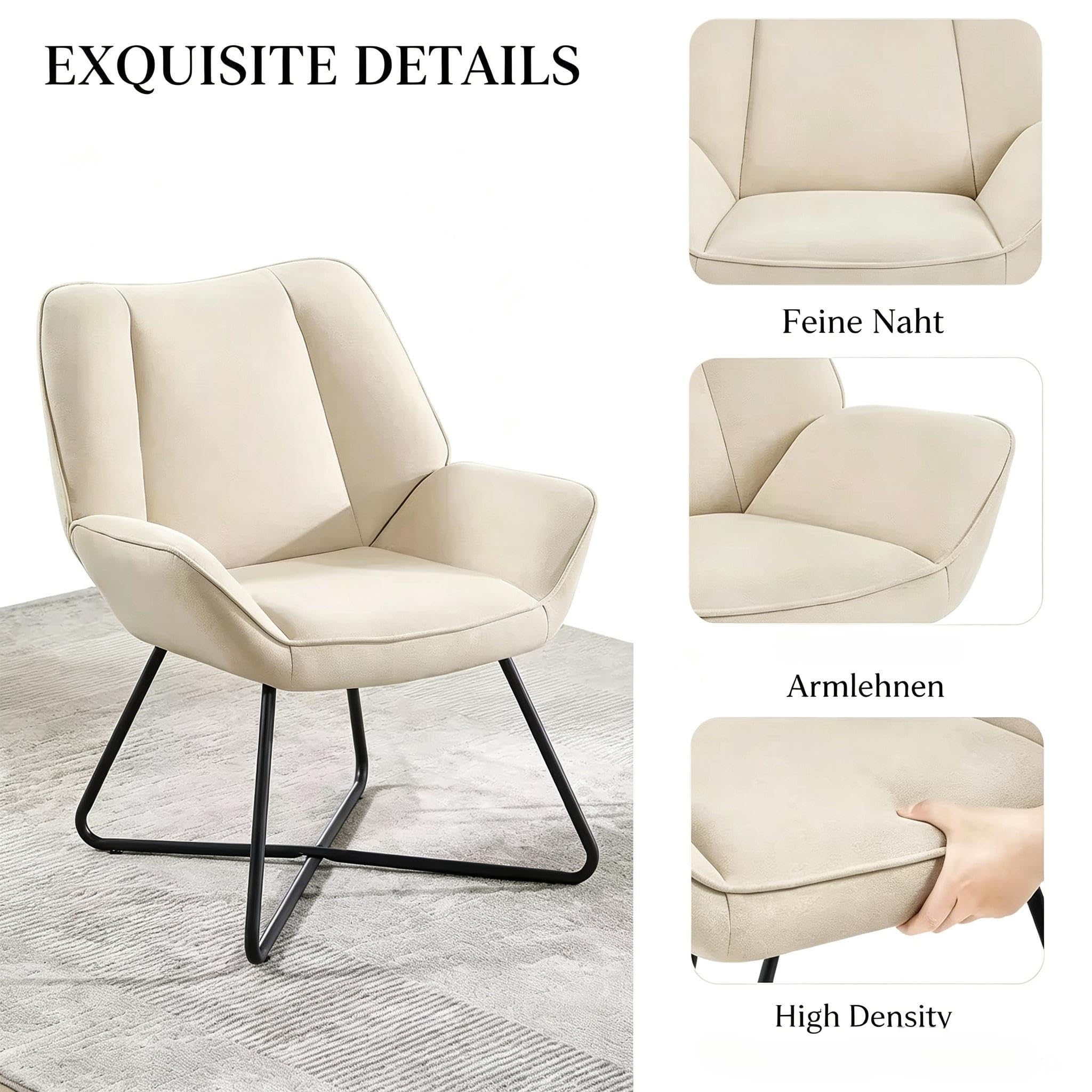 Poltrona relax imbottita con braccioli, comoda poltrona da lettura in lino, per soggiorno, camera da letto, portata 150 kg, beige
