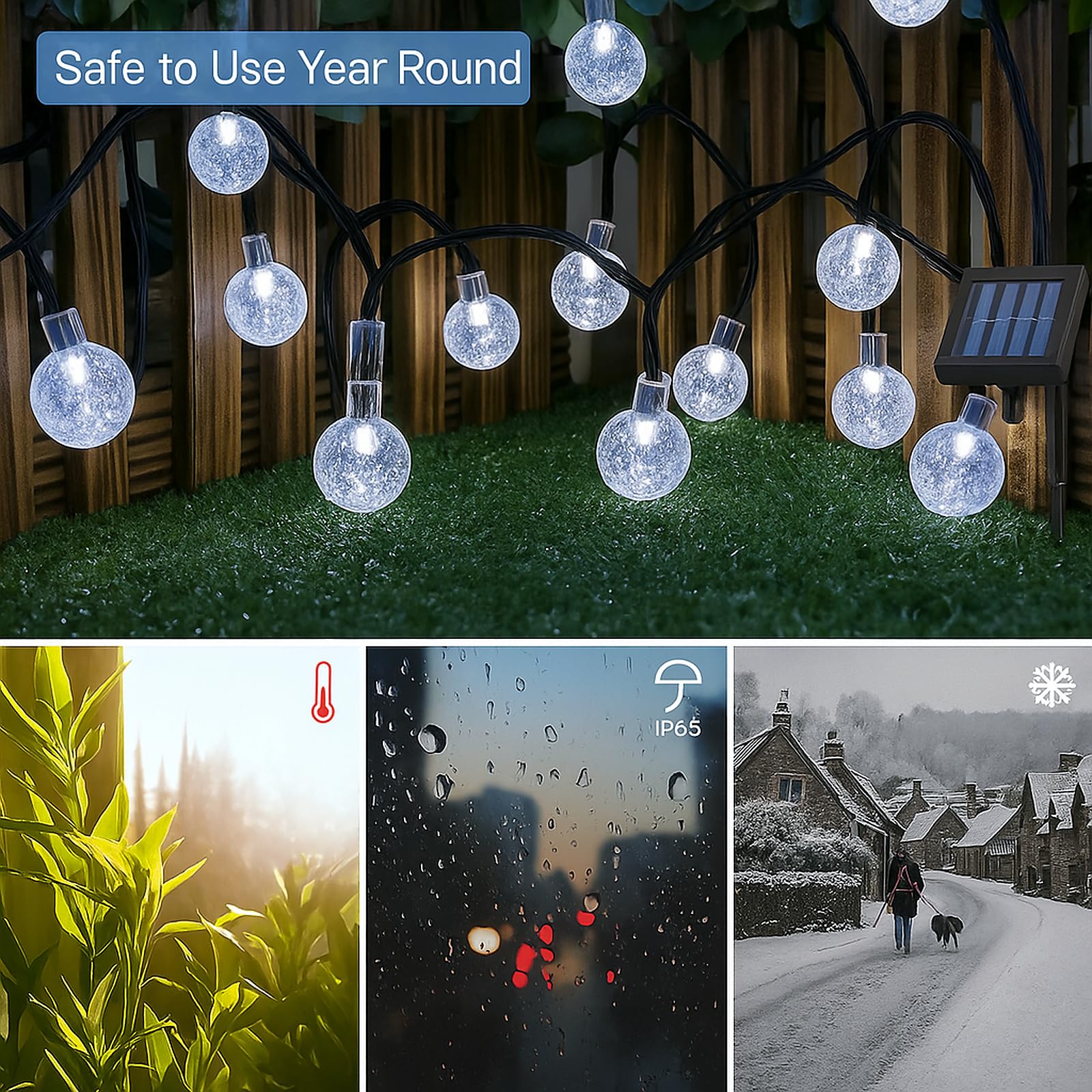 ANSGEC Catena Luminosa Esterno Solare, 8M 50 LEDs Luci USB Ricaricabile 8 Modalità, Impermeabile IP65 Natale per Giardino, Patio, Recinzione, Festa