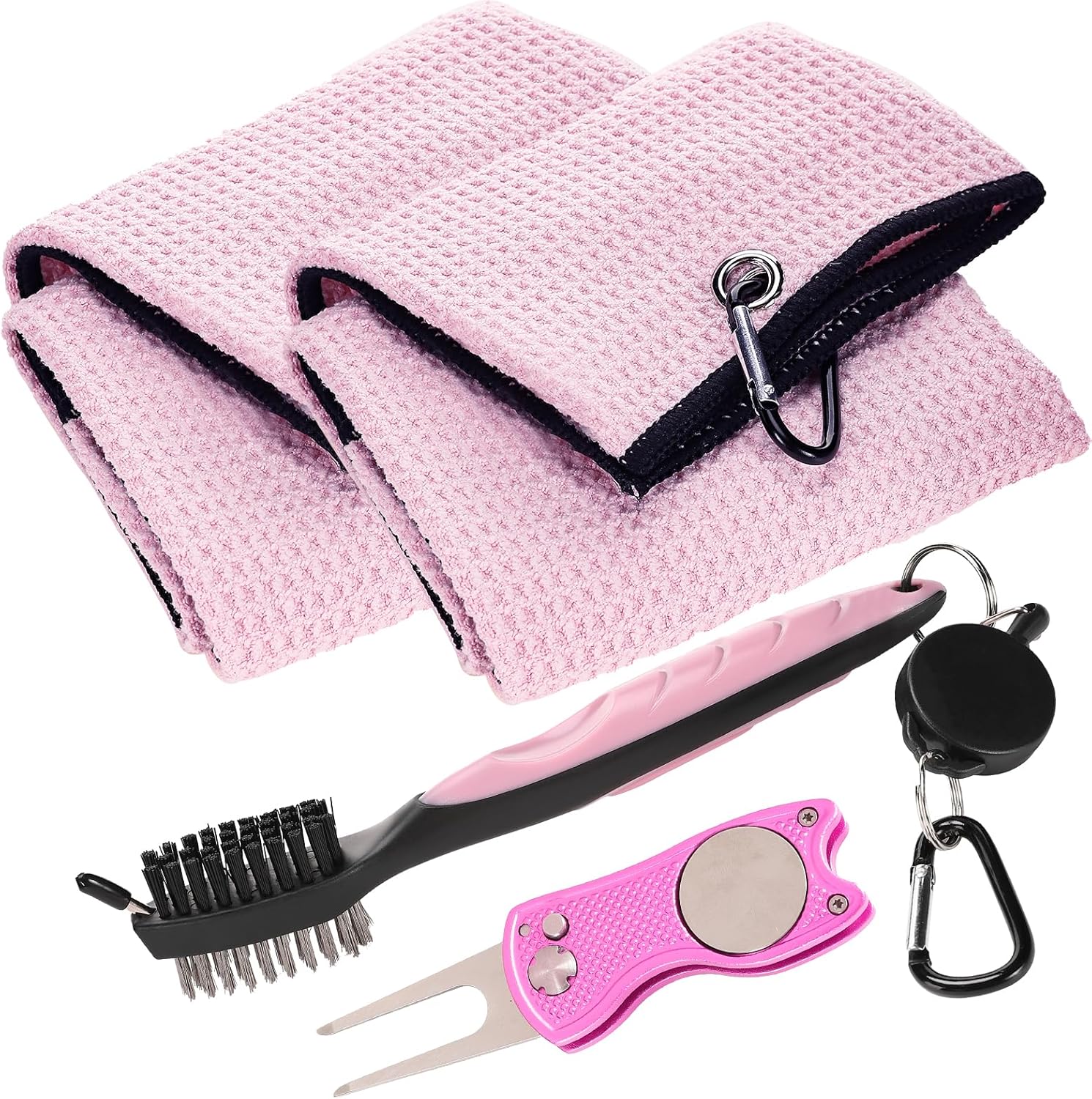 Aulock Golf Towel and Brush Set, Microfiber Towels for Golf Bags, Women Cleaning Kit with Ball Marker Golf Divot Tool Brush, Pink - Image 8