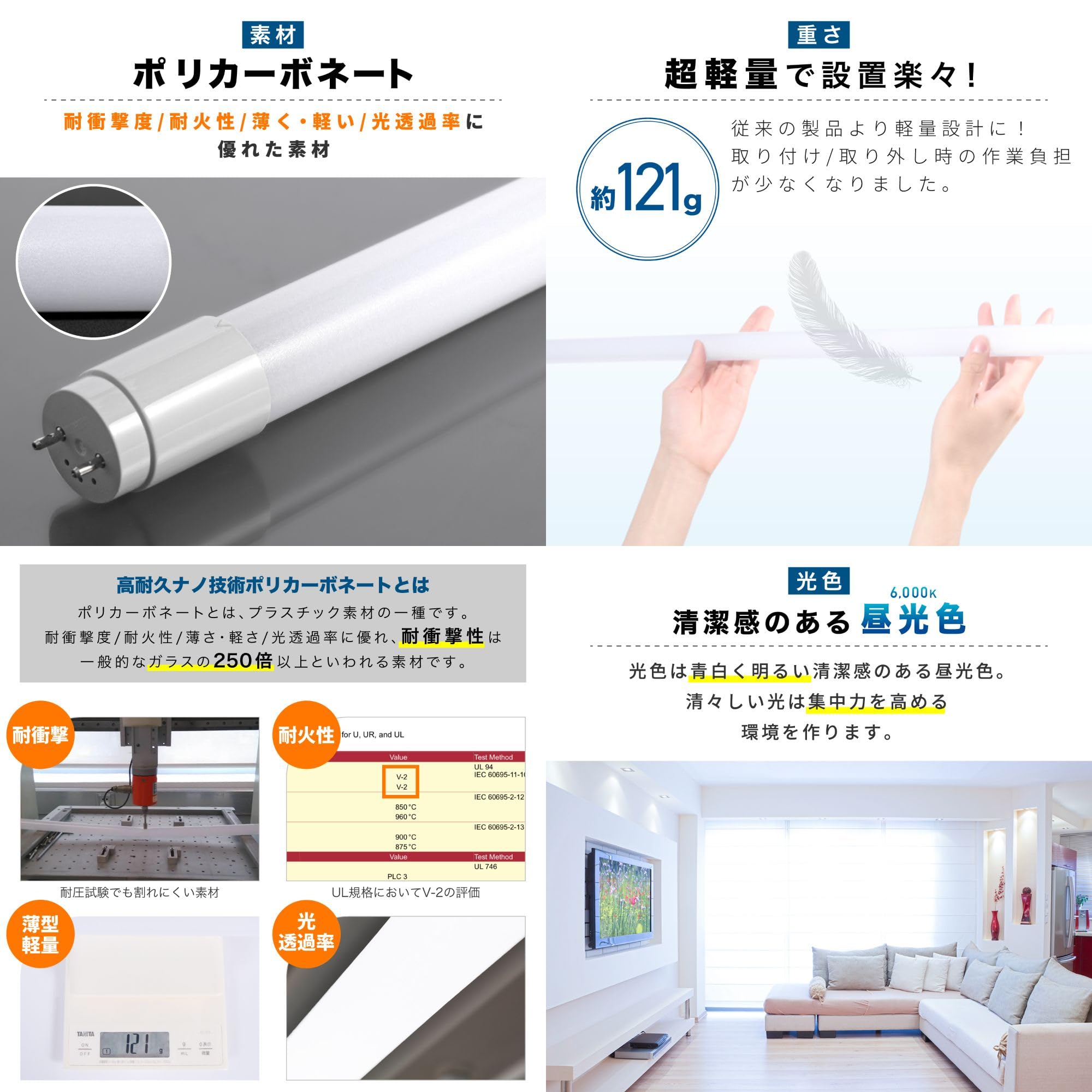 Amazon | LED蛍光灯 直管 40W 昼光色 120cm 高耐久ナノ技術 直管型LED