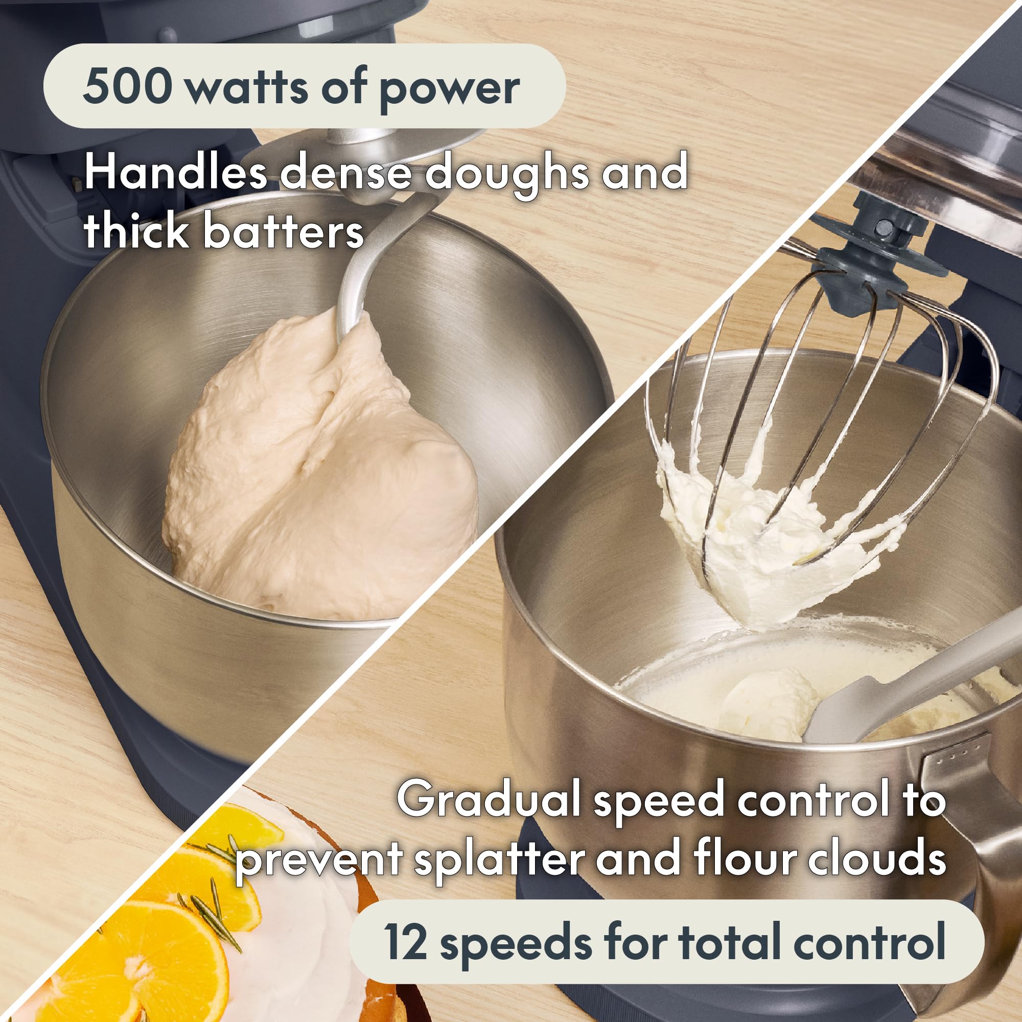 bella STIR 5.3Qt Tilt-Head Stand Mixer, 12-Speed Countertop Mixer, Denim view 3