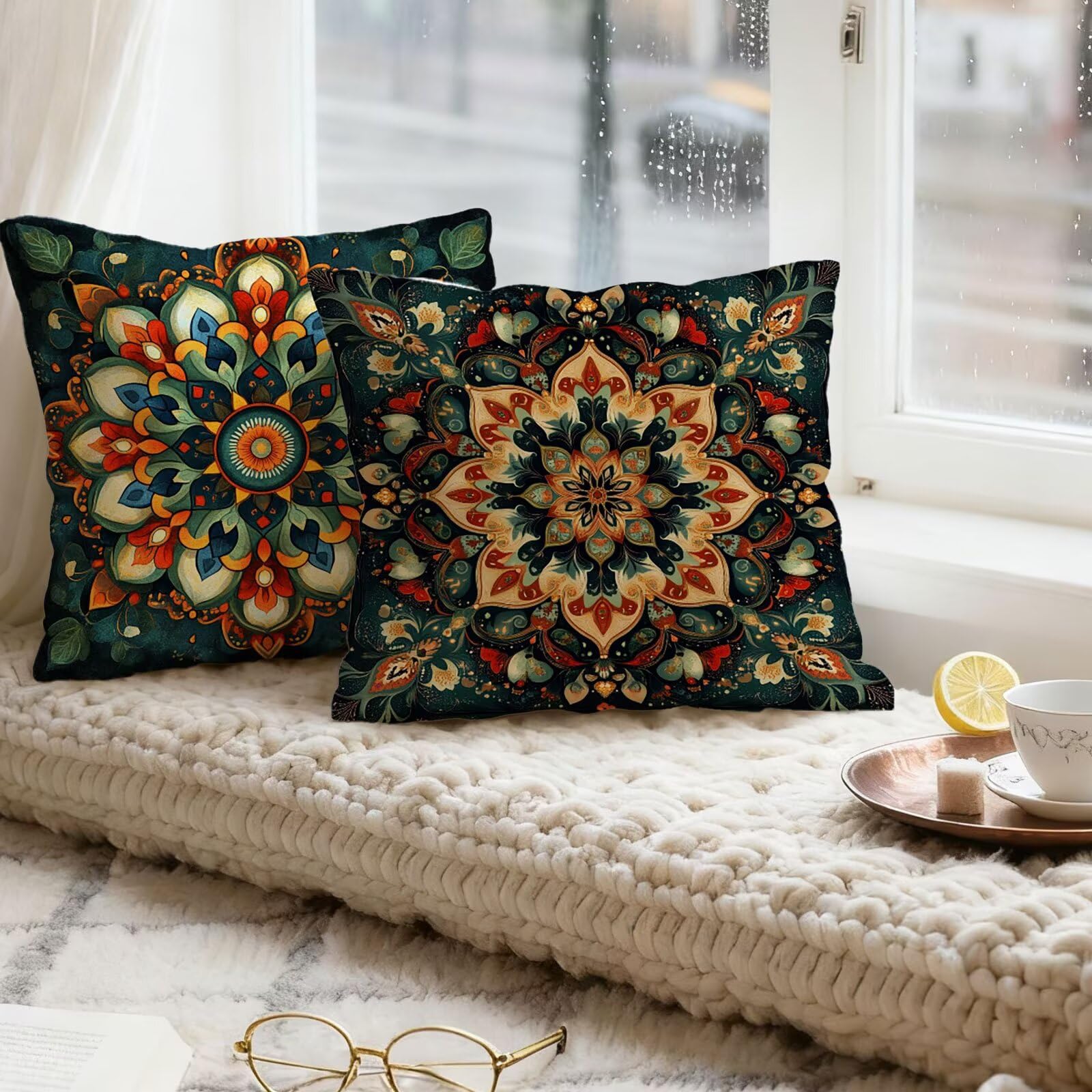Verde Funda Cojin 60x60 Bohemia Funda Almohada 60x60 Cojines Sofa Súper Suave Fundas Cojines Decorativos Fundas Almohadas 4 Piezas Cervicales y Cuello, para Hogar Sofa Cama Salon Decoracion E - 619
