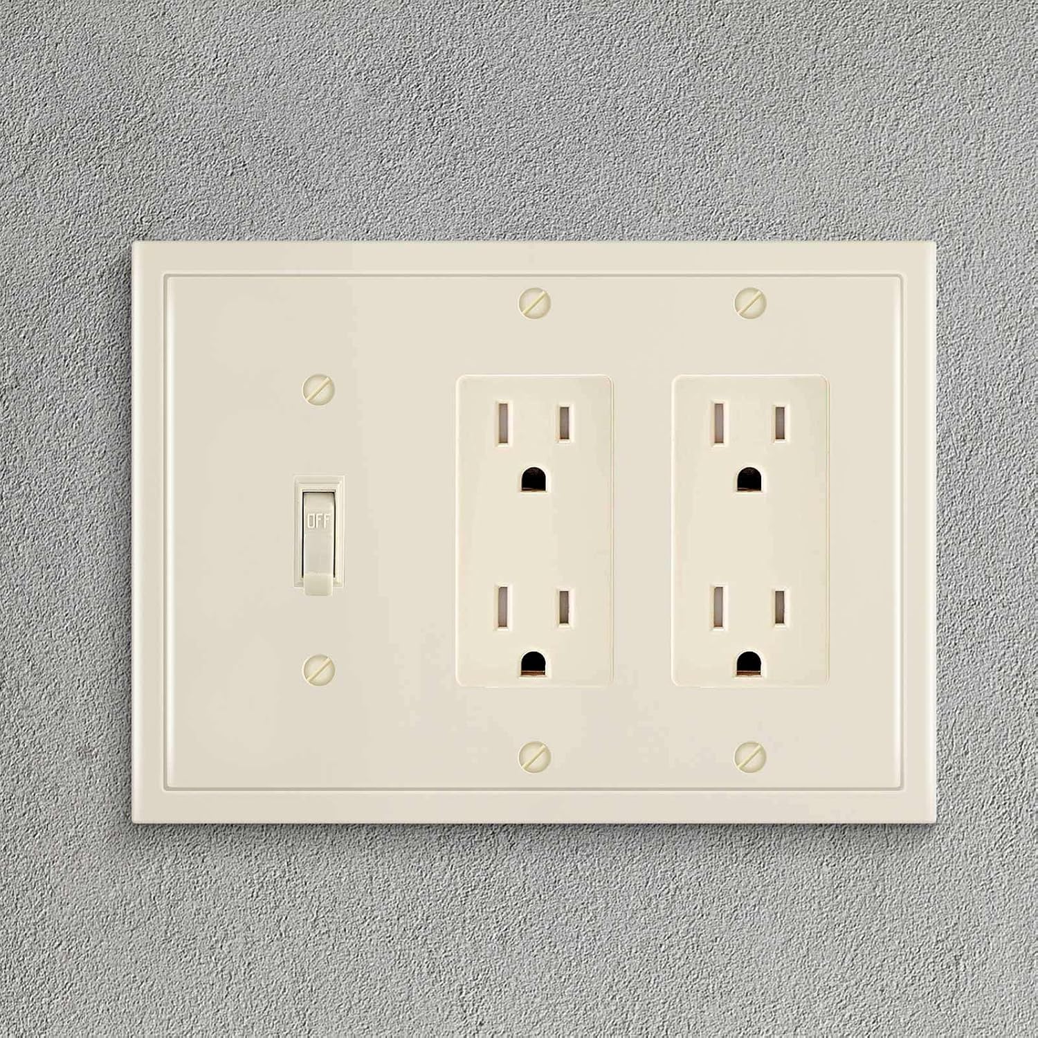Modern Edge Decorative Wall Plate Switch Plate Outlet Cover, Durable Solid Zinc Alloy (Single Toggle/Double Decorator, Light Almond)