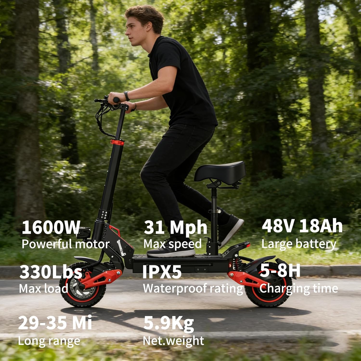 Electric Scooter for Adults Teens - 1600W EScooter Up to 31MPH & 32-34Miles Long-Range Foldable Scooter for Commuting with Double Braking,10.5" Offroad Tires Adult electricscooter