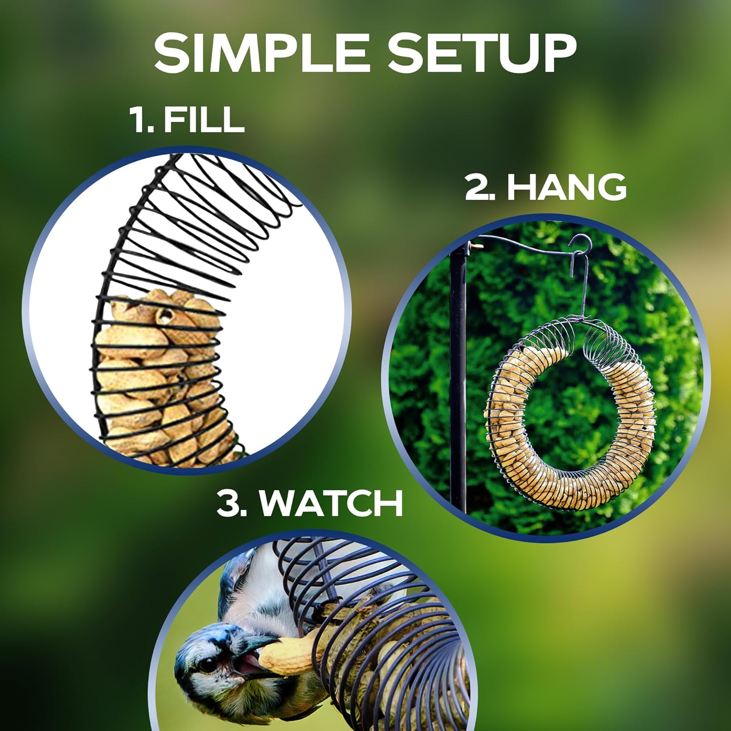 Armstrong Wild Bird Food Wreath-Shaped Peanut Feeder - Durable Metal Hanging Coil Feeder for Blue Jays & Nut-Loving Birds - Holds Peanuts in Shell for Outdoor Birdwatching and Wildlife Feeding