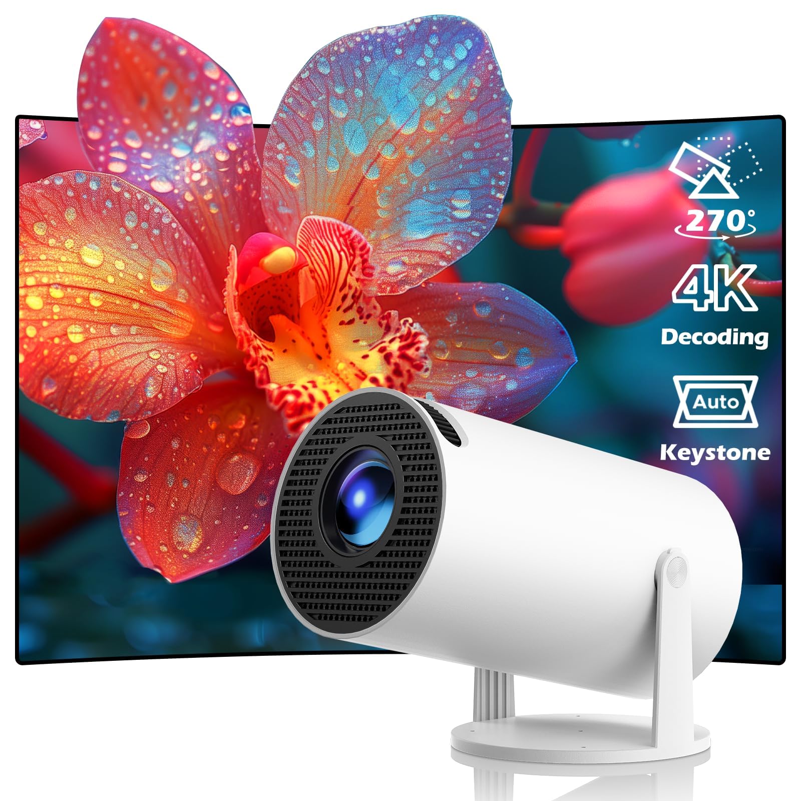 Mini WiFi Projector with Bluetooth, Full HD 4K Support, Android 11.0 Smart Portable Projector, 270° Rotation, Automatic Vertical Keystone Correction
